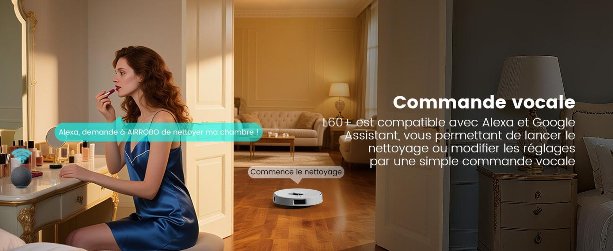 Robot aspirateur AIRROBO L60+ avec fonction de lavage, vidage automatique du bac à poussière, navigation LiDAR, 12 000 Pa, adapté aux tapis et aux poils d'animaux
