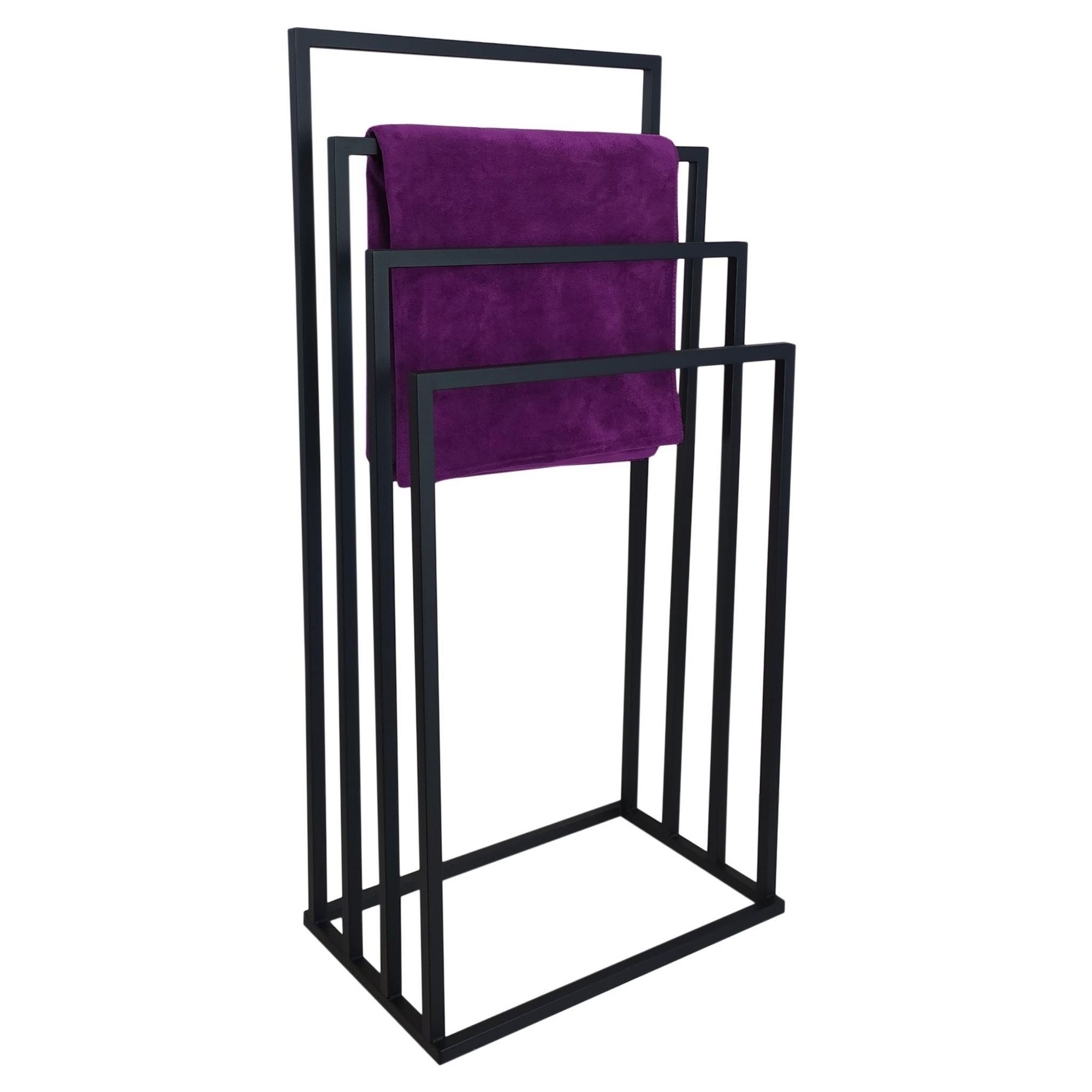 HMP porta asciugamani da terra 4 bracci stabile – metallo nero opaco loft bagno stand asciugamani per bagno hotel spa