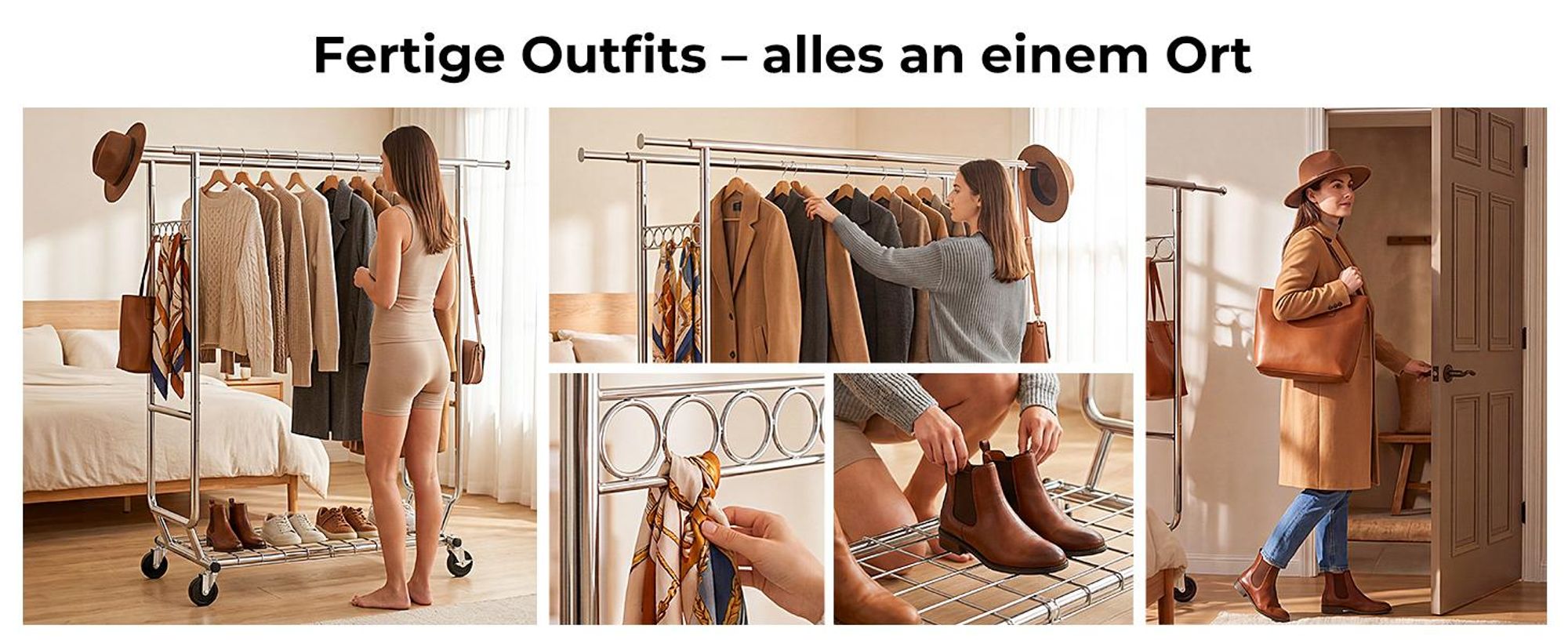HOKEEPER Profi Doppelter Kleiderständer, bis 272 kg belastbar, Schwerlast Kleiderstange auf rollen, Industrie-Design, Garderobenständer