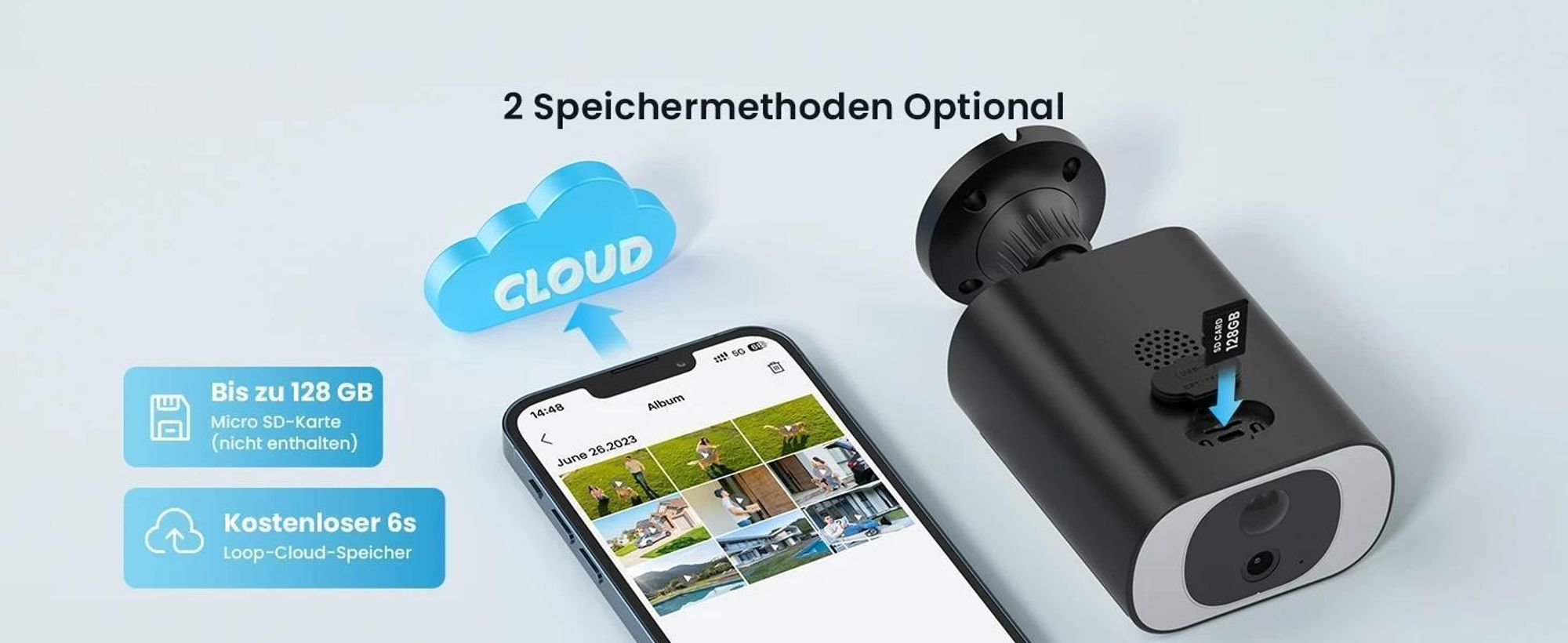 ieGeek 5MP FHD Überwachungskamera Aussen Akku WLAN, Kabllose IP kamera mit Solarpanel und Scheinwerfer, Farbige Nachtsicht, 2stk