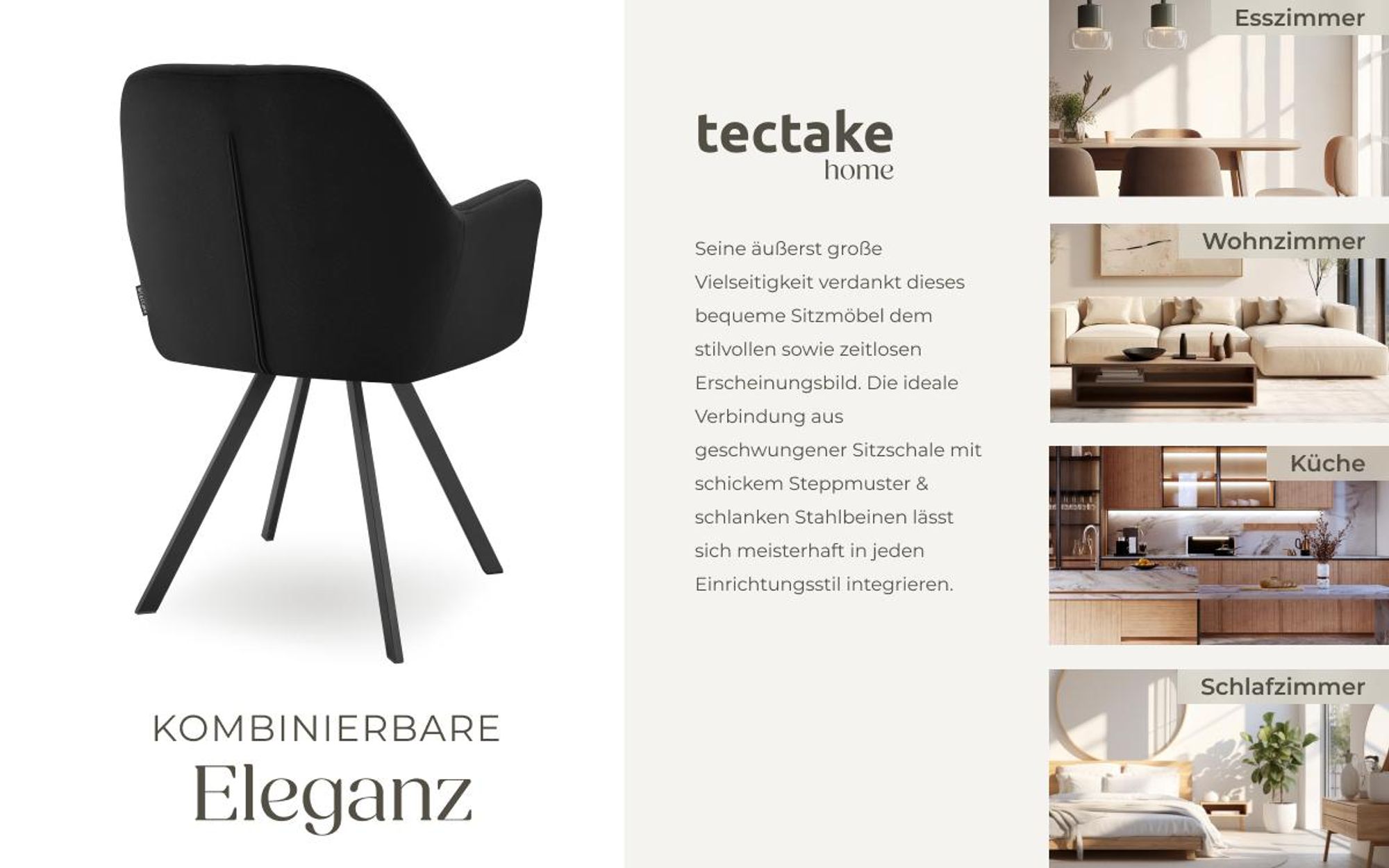 tectake® Drehbarer Samt-Armlehnstuhl Lucia gepolstert, mit Steppmuster 58 x 58 x 87 cm