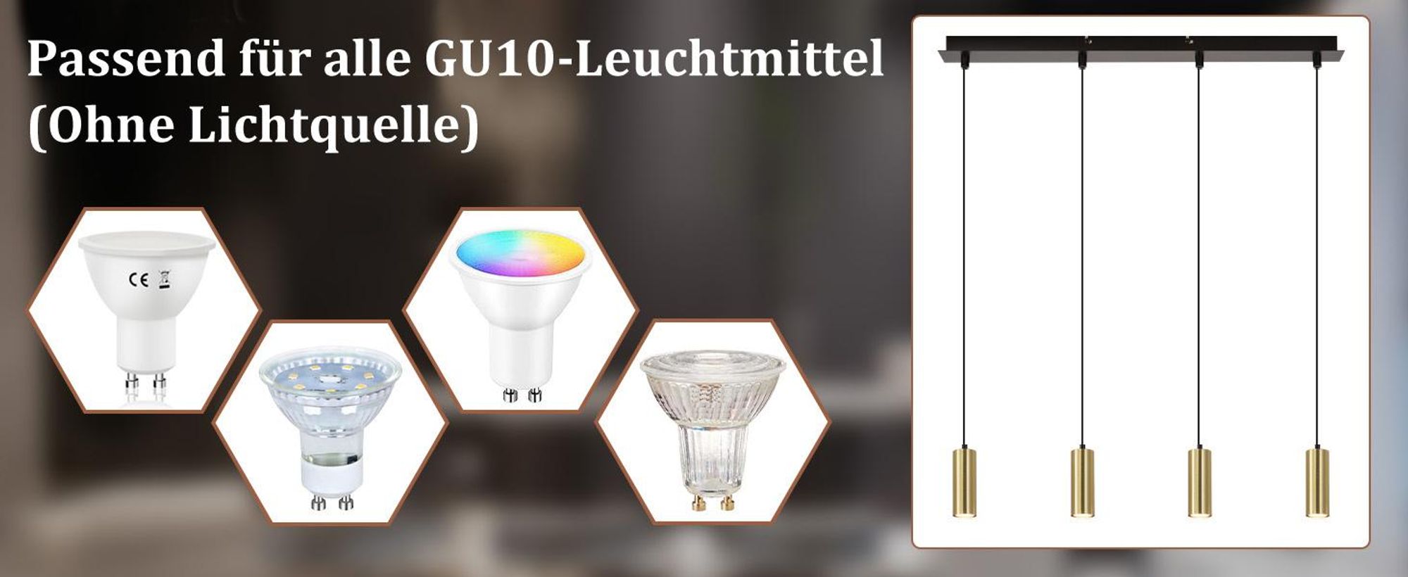 ZMH Lampada a sospensione tavolo da pranzo lampada a sospensione 4 fiamme nero oro moderno industriale lampada a sospensione Gu10 metallo tavolo da pranzo lampada per soggiorno caffè camera da letto