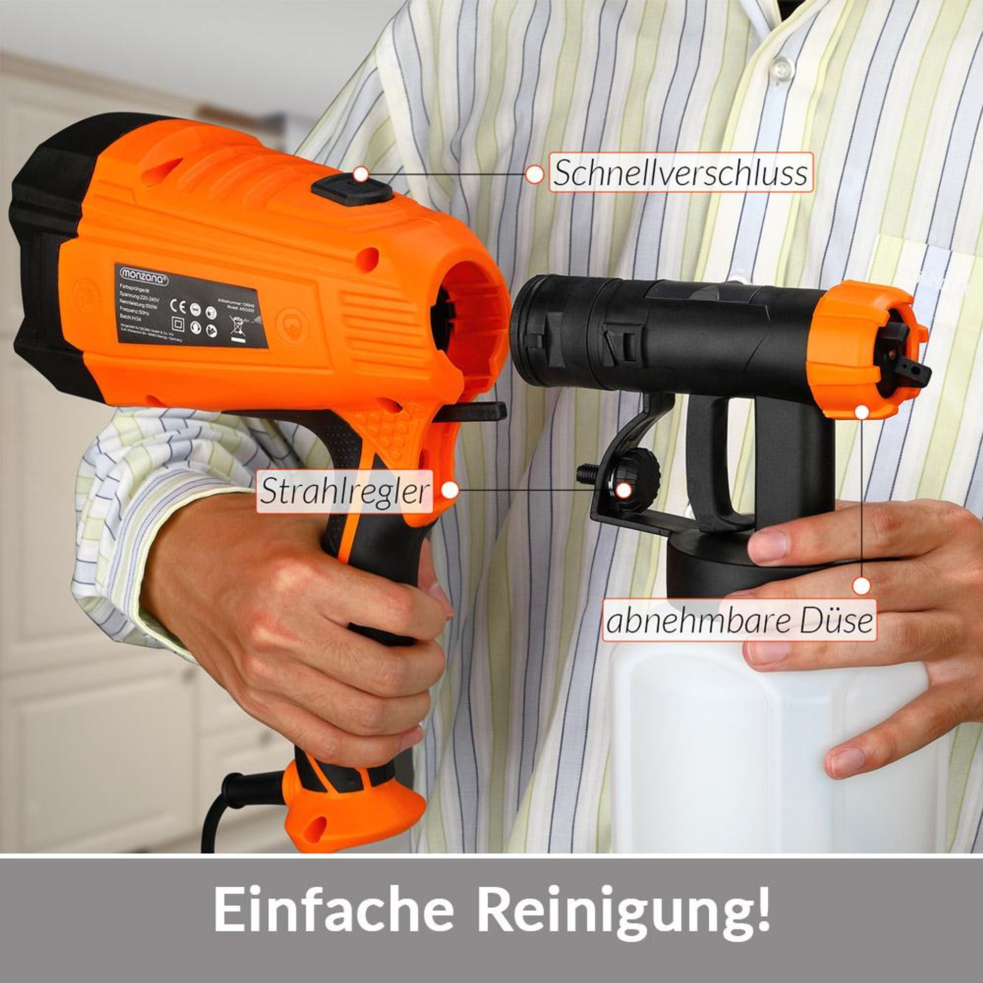 MONZANA® elektrisches Farbsprühsystem 800ml/min Behälter 500 W 3 Sprühmuster Farbsprühpistole Spritzpistole Lackierpistole Farbsprühgerät Einfülltrichter