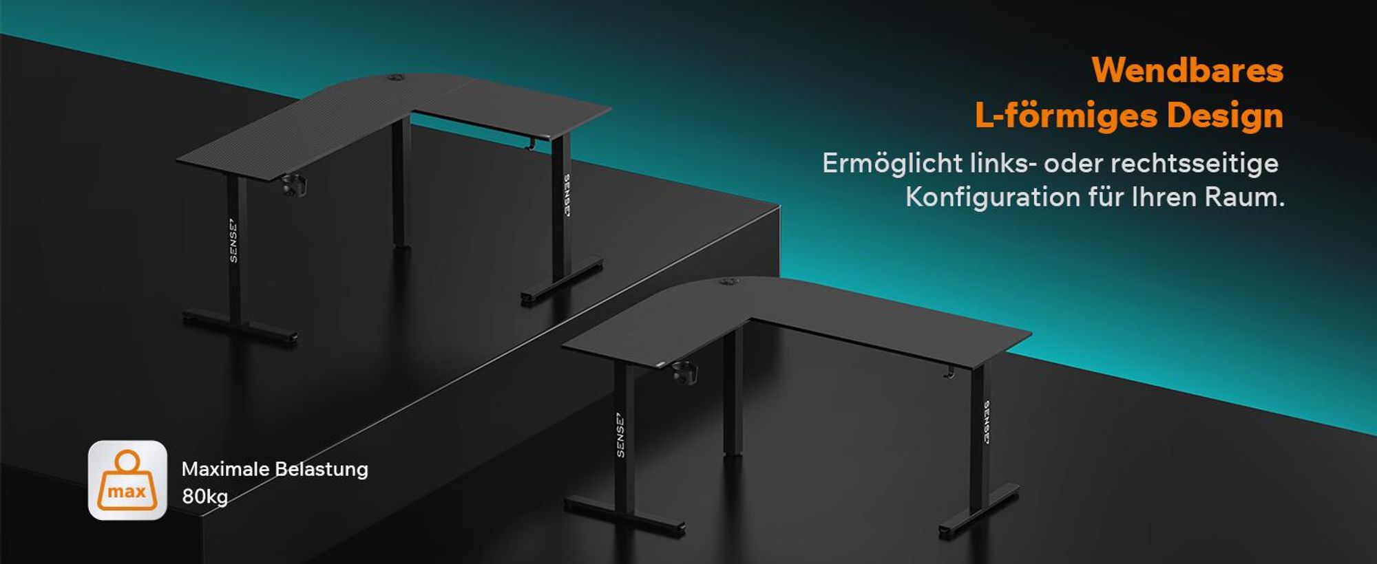 Sense7 RONG Gaming Eckschreibtisch L-Form 154x117 cm - Schwarz Computertisch Carbon Optik PC Gamer Tisch flexibel montierbar Home Office