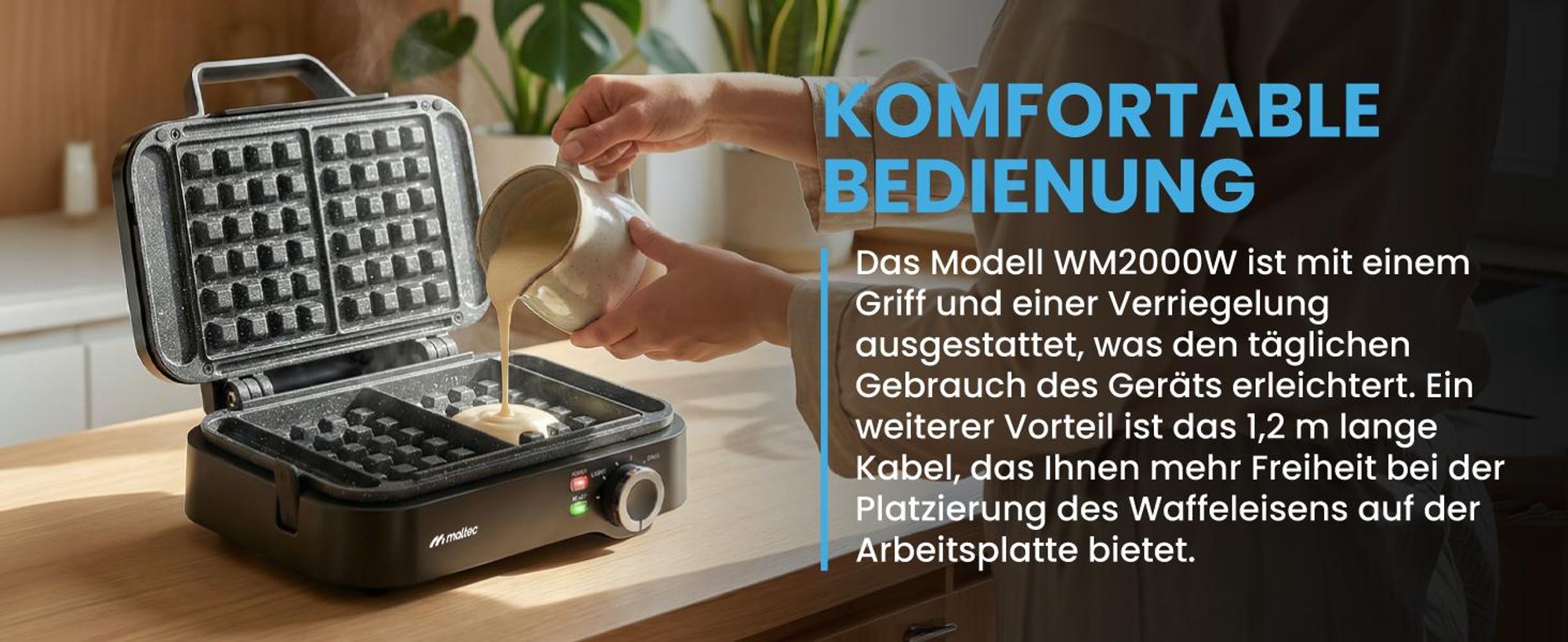 Waffeleisen knusprig Doppelt Belgische Waffeln Antihaft Sperre mit Temperaturregelung Schwarz