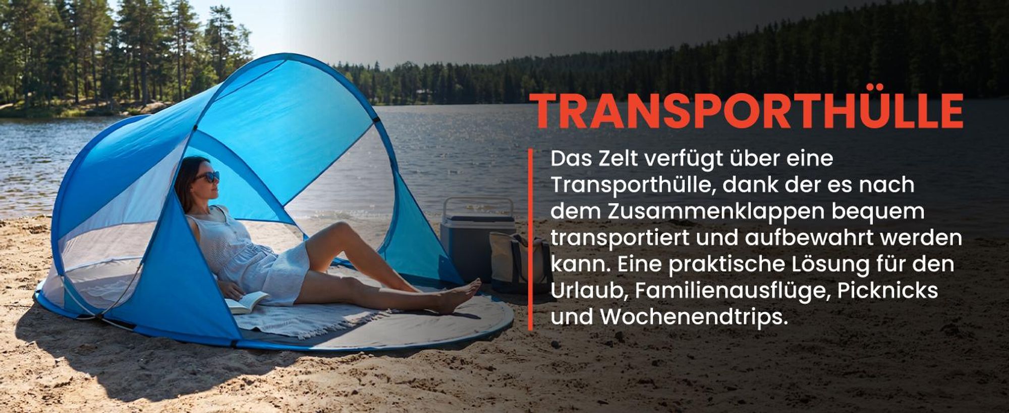 Strandzelt Strandmuschel mit UV Schutz Pop Up Epifit 190x120x90cm mit Tragetasche Blau