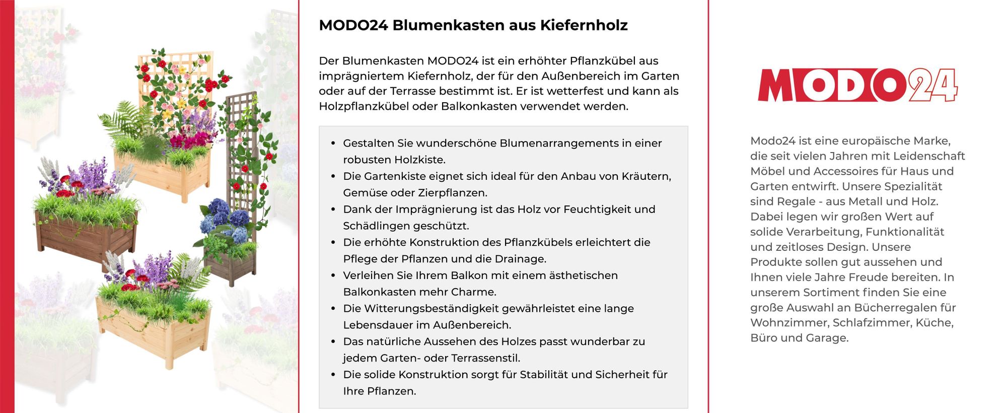 MODO24 Rankgitter Aufsatz Holz Spalier Rankhilfe