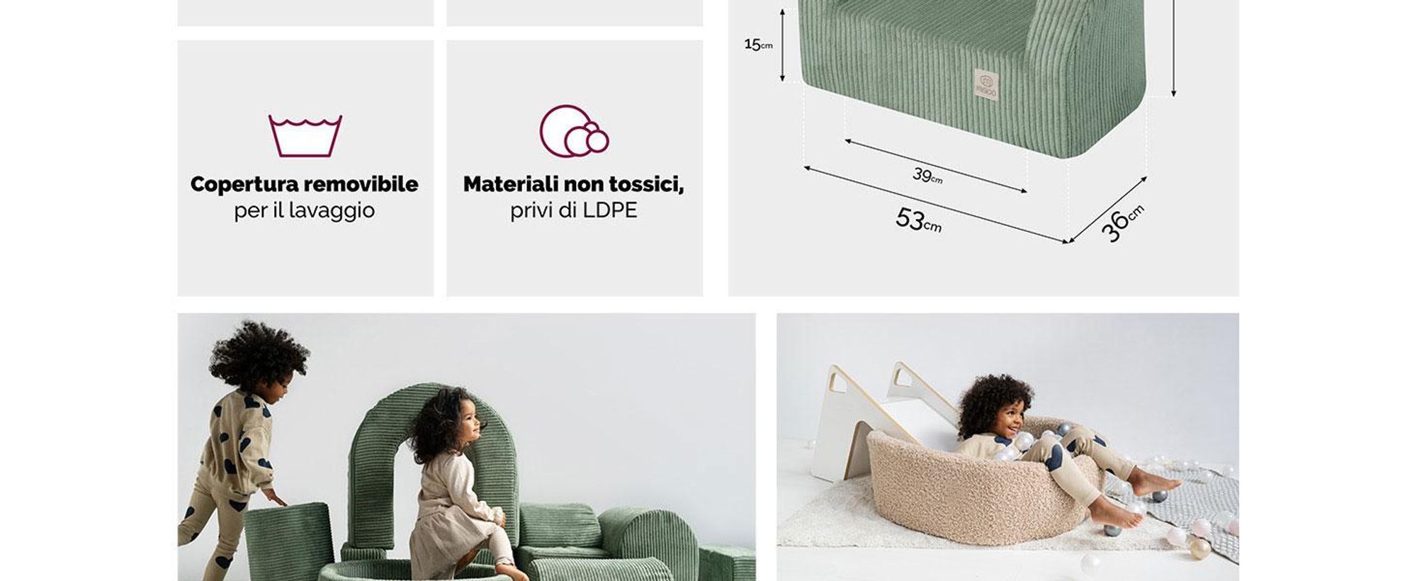 MISIOO Poltrona per bambini da 1 anno - Poltrona Premium in velluto a coste per bambini - Stabile e morbida - Imbottita ergonomicamente - 40x53x36 cm
