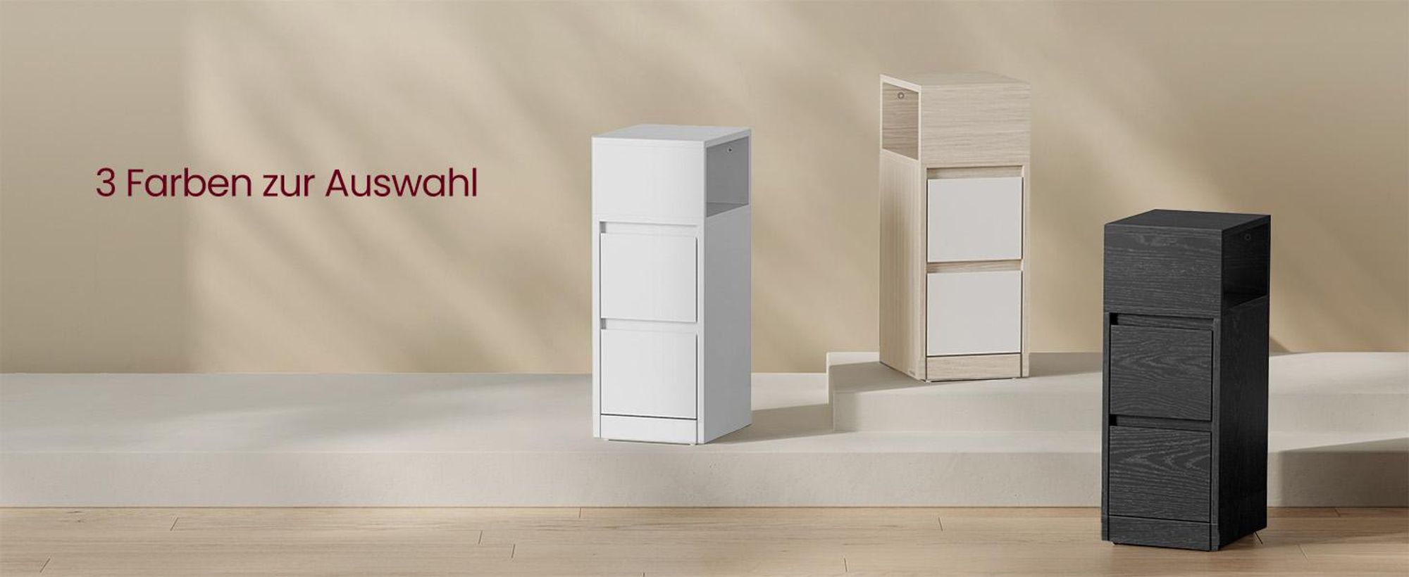 VASAGLE Nachttisch 2er Set, schmal, Beistelltisch mit 2 Schubladen, offenes Fach