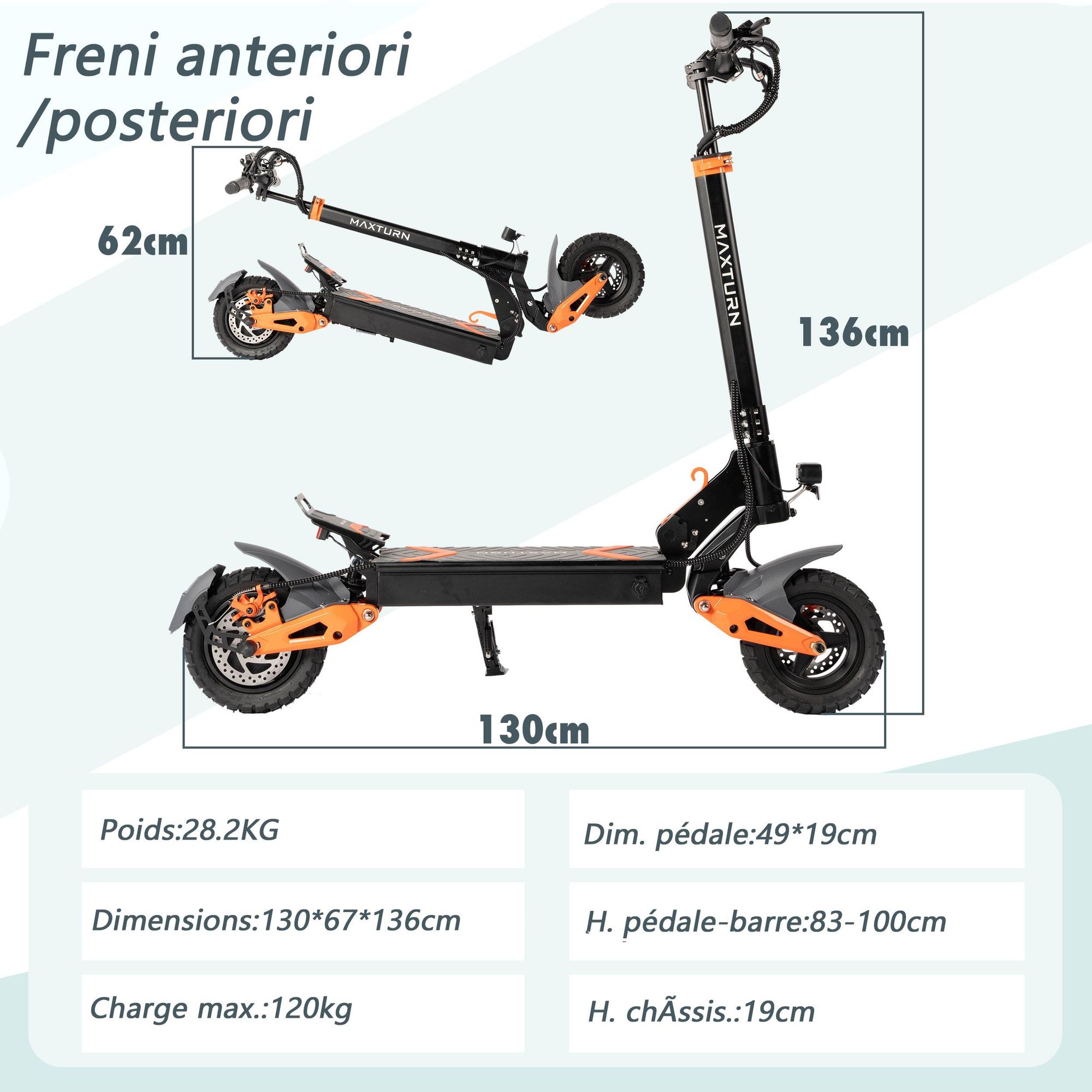 Trottinette électrique MAXTURN X1 - 48V15.6Ah 10'' Pneus Tubeless Cadre Aluminium - Noir