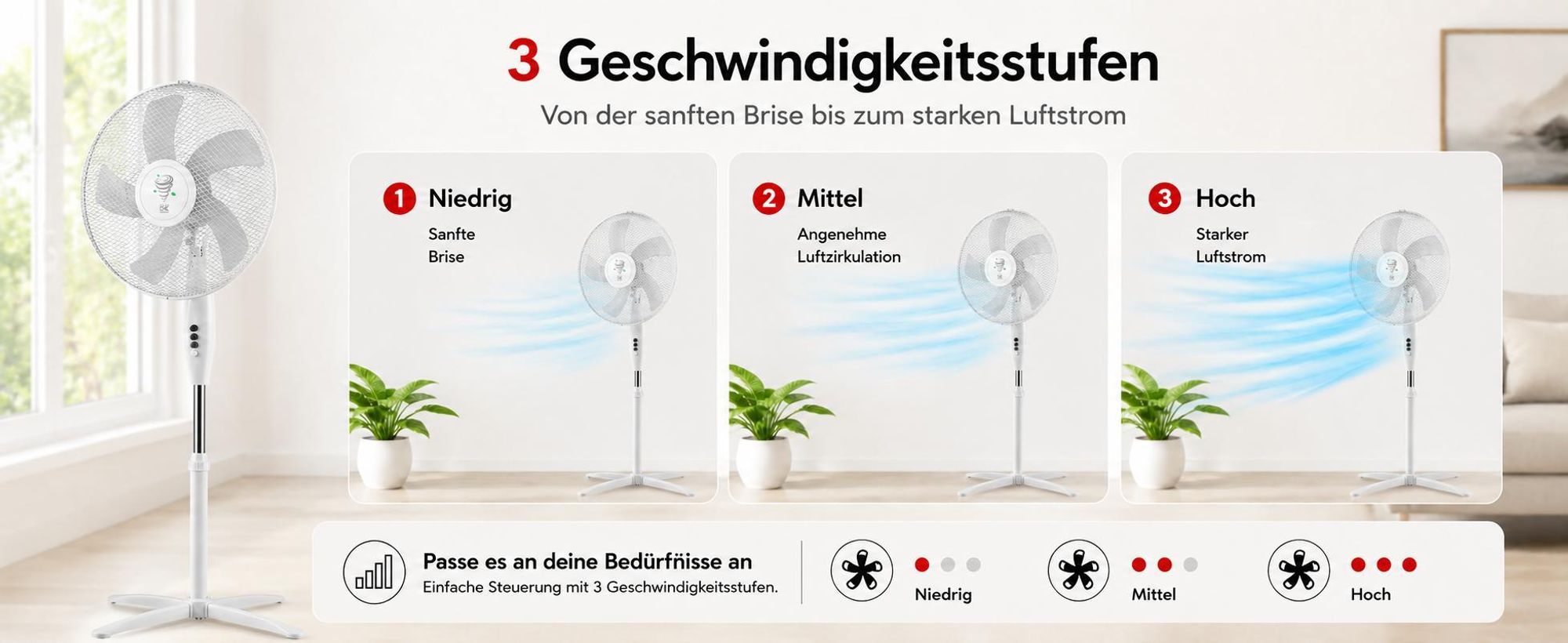 Standventilator KALORIK VT1081 40 cm 45 W  5-Flügel  Oszillation  Höhenverstellbar Weiß