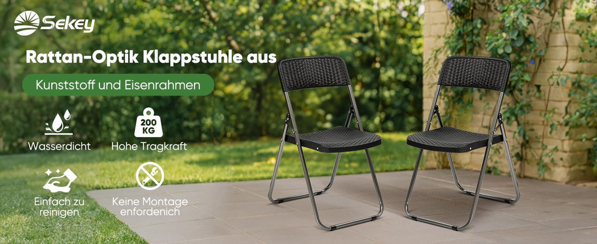 Klappstuhl Set 2 Stück Balkon Gartenstuhl Rattan-Optik Wasserdicht bis 200 KG