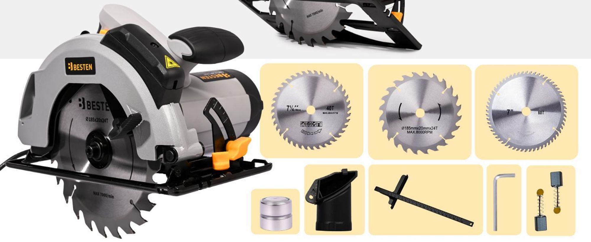 Handkreissäge 2000W für Holz, Laserführung, 3× Sägeblatt, elektrische Kreissäge