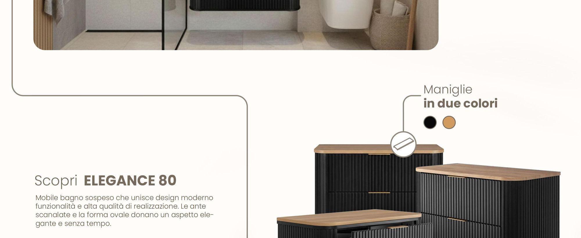 Mobile da bagno - 80 CM - Nero opaco - MDF - 2 cassetti