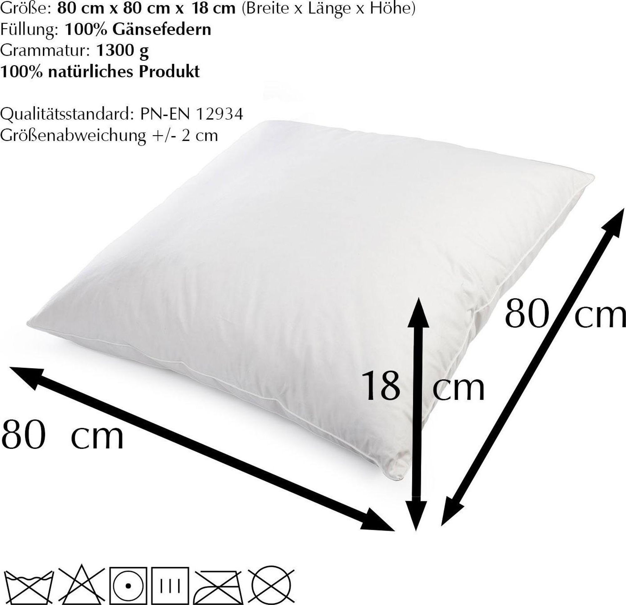 4er Set Federkissen 80x80 cm 1300 Gramm – Kopfkissen mit 100% Gänsefedern – Baumwollbezug 185 g/m² – Ganzjahreskissen