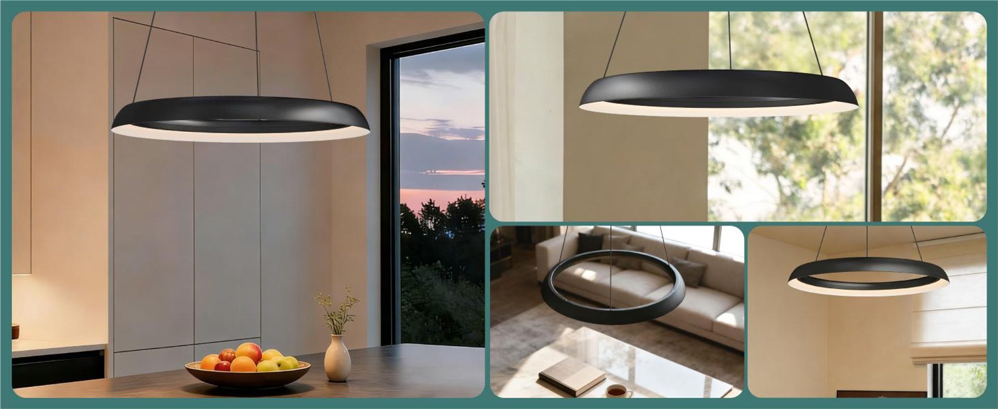 Mai & Mai Pendelleuchte Esstisch, 40cm LED Hängelampe, stufenlos dimmbar höhenverstellbare 20W Esstischlampe mit Fernbedienung Sandschwarz Luvina04