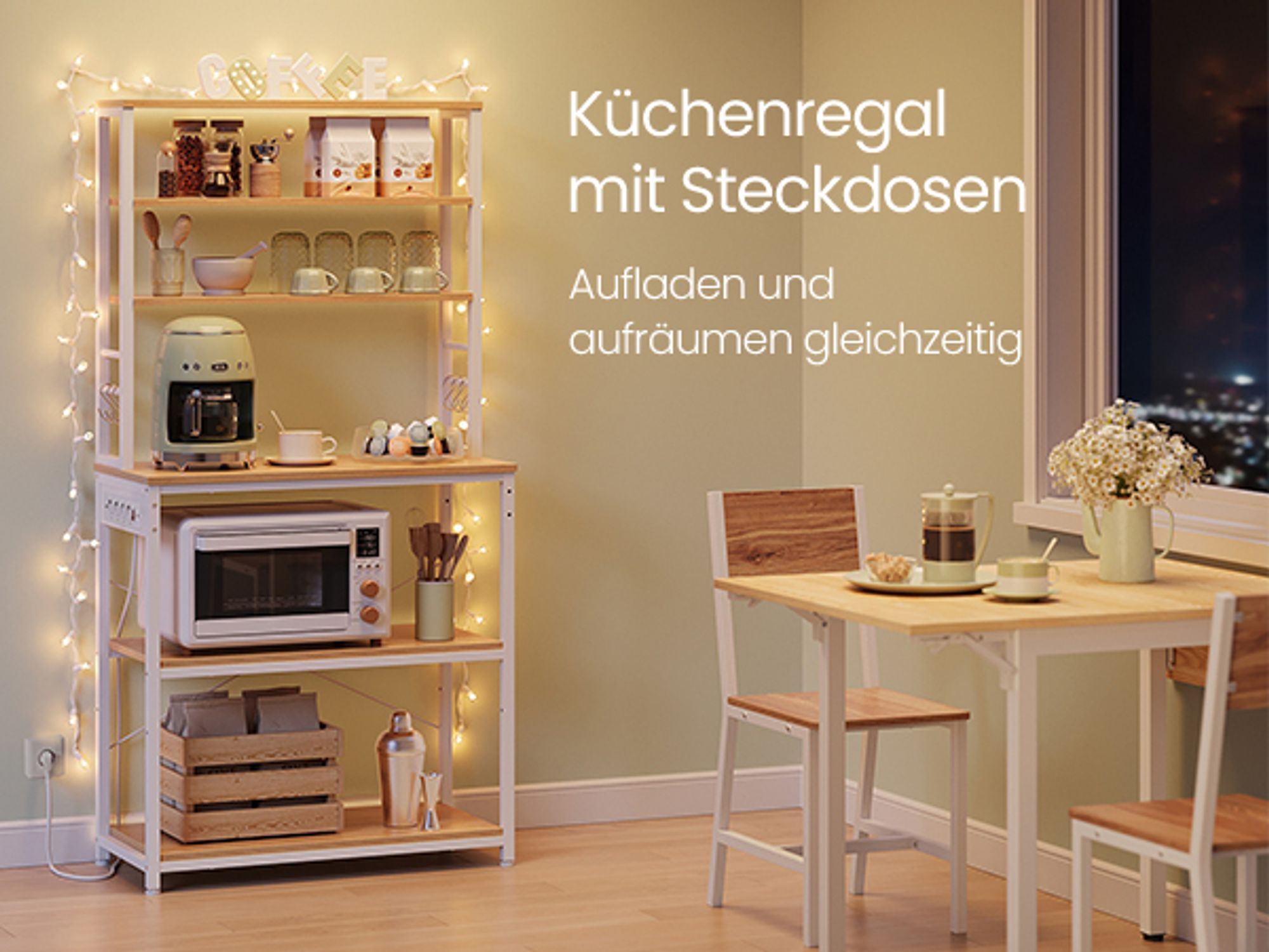 VASAGLE Küchenregal mit Steckdosen,Standregal stehend,für Mikrowelle,Stahlrahmen