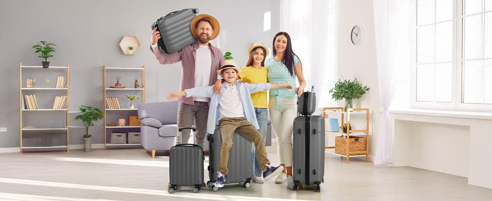 FCH Hartschalenkoffer Reisekoffer-Set Koffer-Set Trolley-Set 5 Stk. mit Längsstreifen ABS, Dunkelgrau