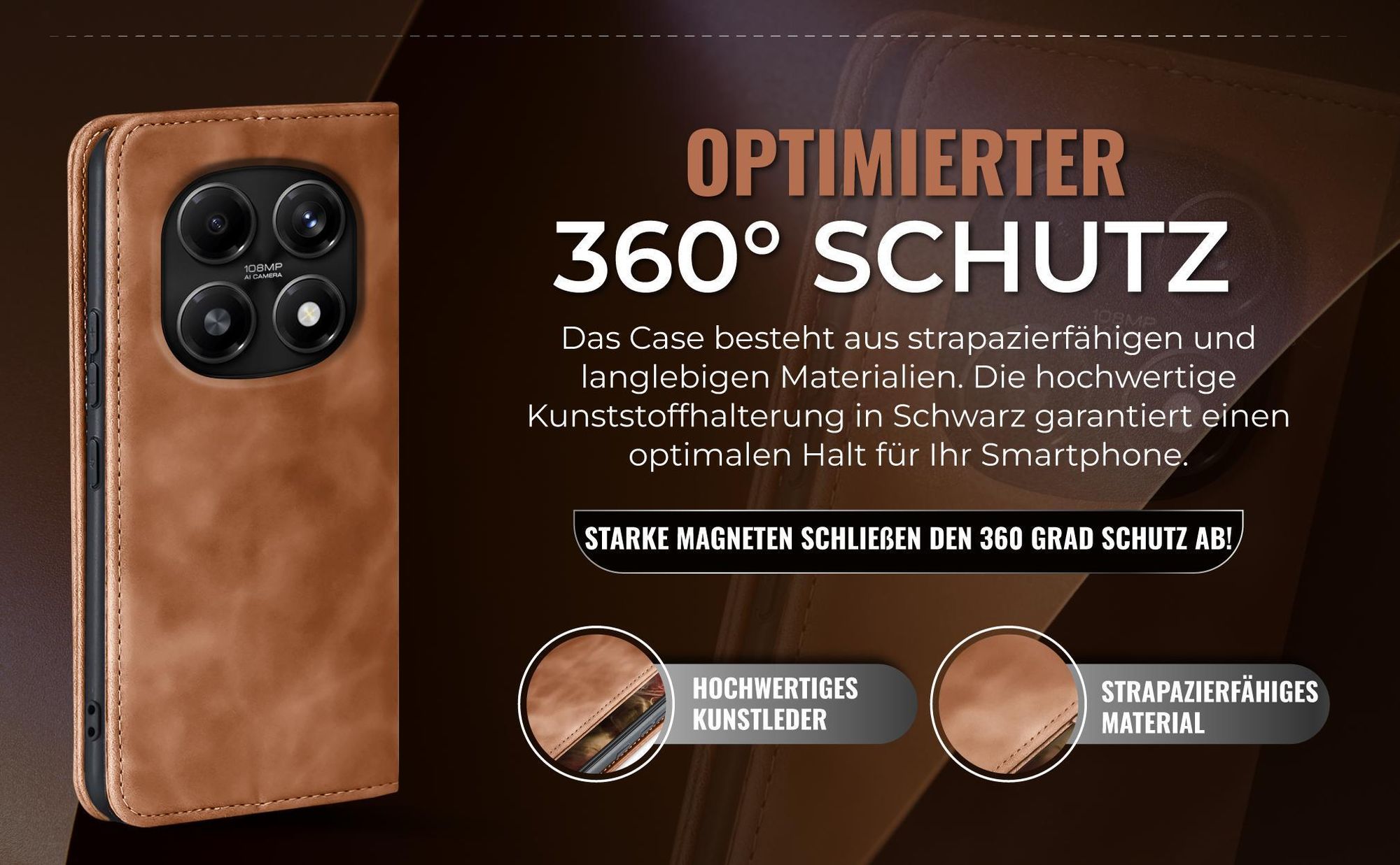 Hellbraune Handyhülle für Xiaomi Redmi Note 15 / 15 5G mit 360 Grad Schutz