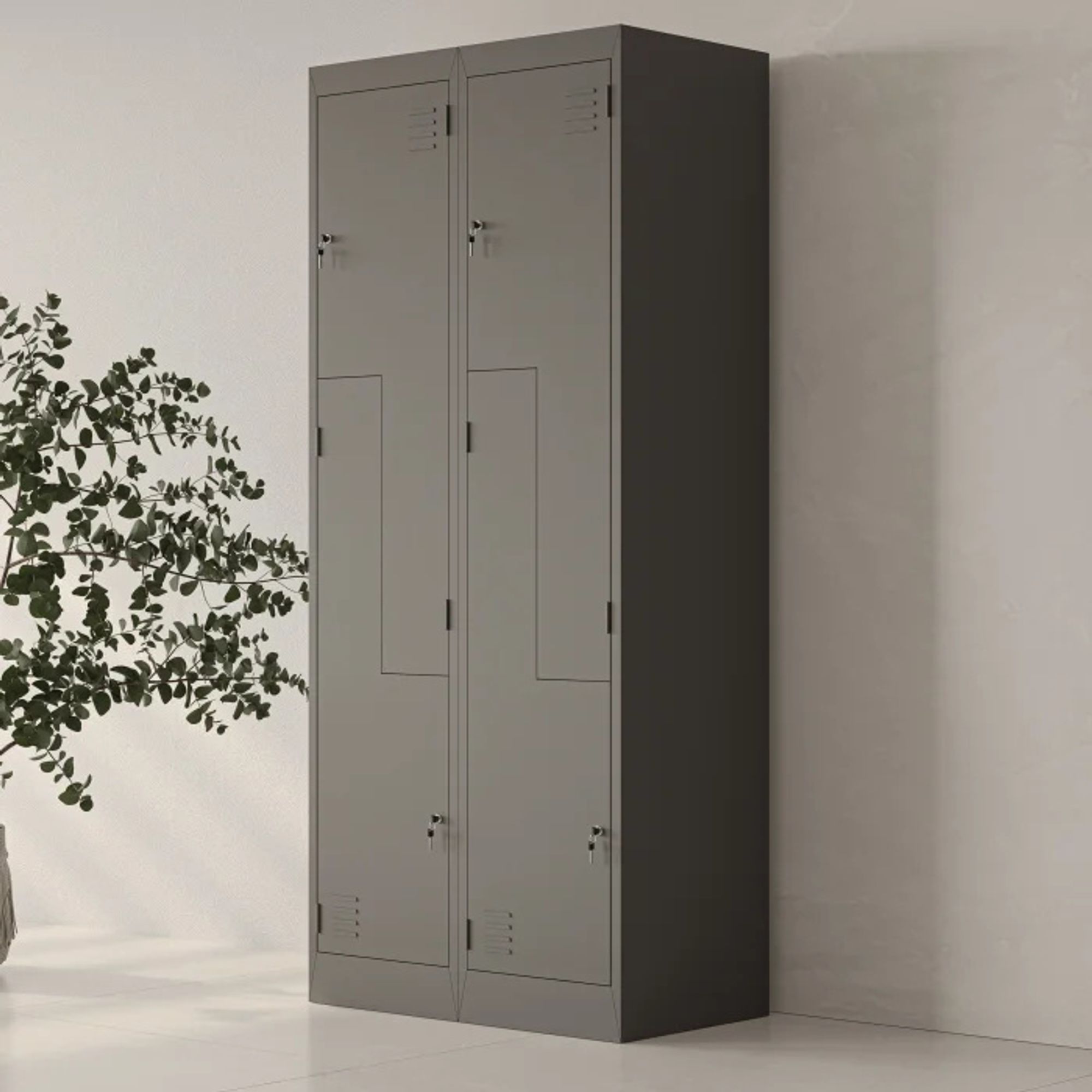 Jan Nowak Umkleideschrank Z02 Spind mit 4 Abteilen Kleiderspind Metallschrank Flügeltür Lüftungsschlitzen Pulverbeschichtung 185 cm x 80 cm x 45 cm, Farbe: Anthrazit