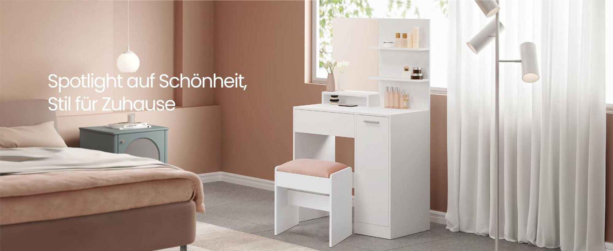 VASAGLE Schminktisch, mit Spiegel, Aufbewahrungsfach, 1 Schublade, 2 Ablagen