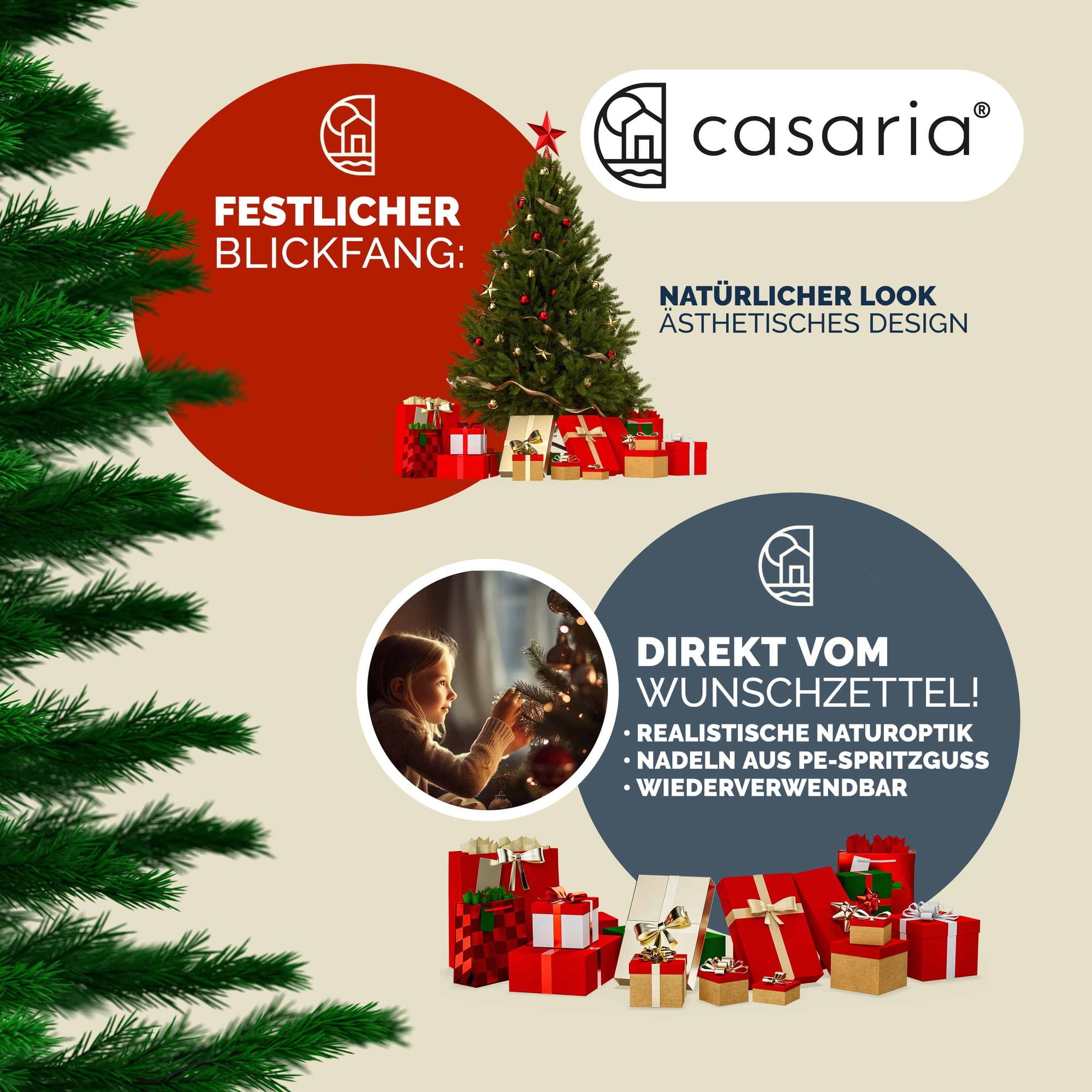 CASARIA® Weihnachtsbaum künstlich 180cm wie echt Edeltanne Spitzguss Metallständer Aufbauschneller Weihnachten Tannenbaum Christbaum Grün 780 Spitzen