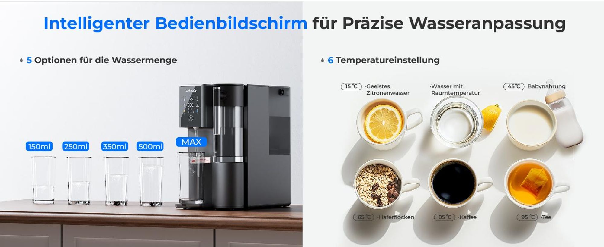 [Mineralisiert] Waterdrop WD-A2G Auftisch-Umkehrosmoseanlage, Heiß- und Kalt-RO, Tragbarer Reinwassertank, 6 Temperaturen