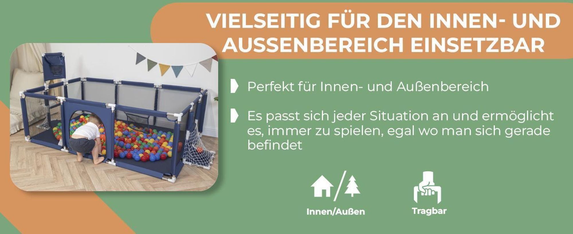 Selonis laufstall baby großer spielplatz mit 100 bälle bälle laufgitter für kinder, grau: weiß/grau/minze