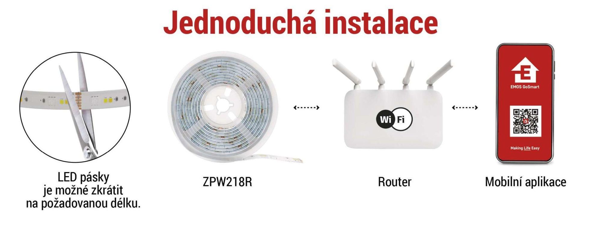 EMOS Smart LED Strip RGB/CCT 2 m, LED pásek s dálkovým ovládáním a aplikací, 16 mil. barev, synchronizace s hudbou, vč. 1,5 m kabelu a adaptéru