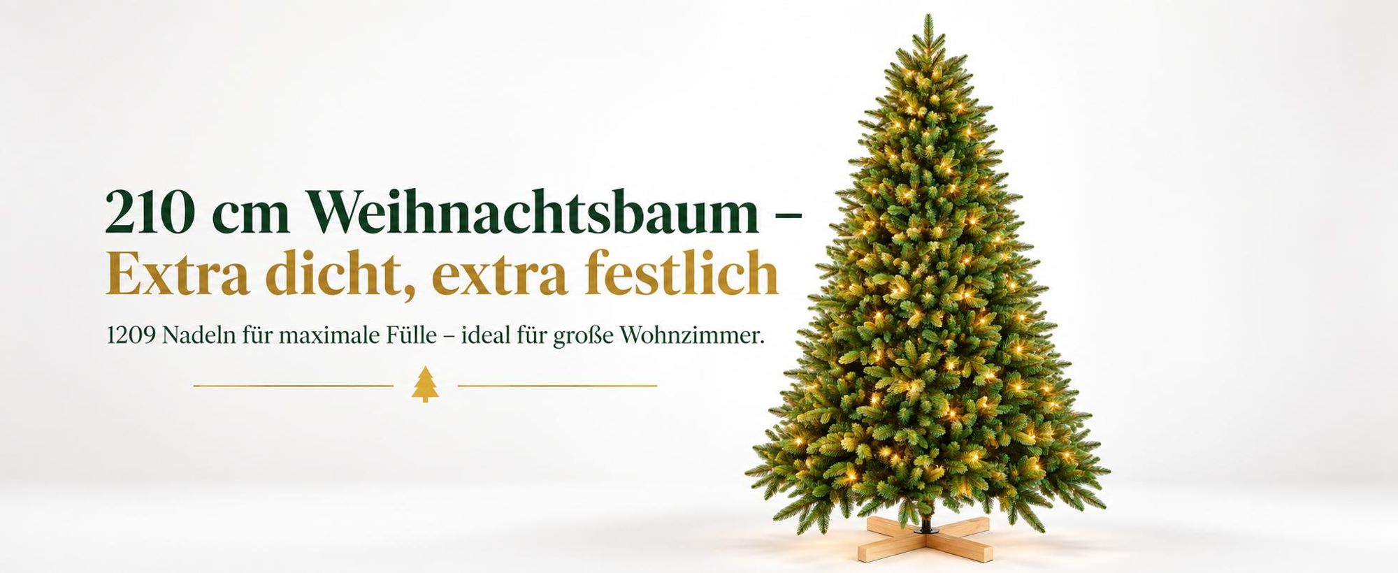 Künstlicher Weihnachtsbaum mit LED Lichterkette und Holzfuß 180 cm, realistischer PE PVC Christbaum, festliche Weihnachtsdekoration für Zuhause