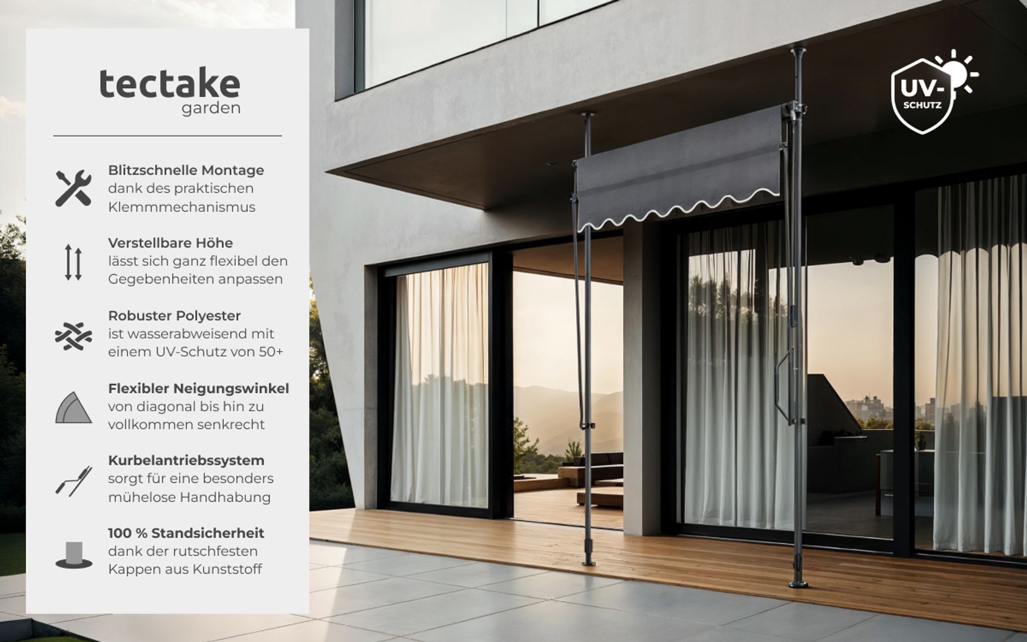tectake® Klemmmarkise mit Handkurbel einfache Montage