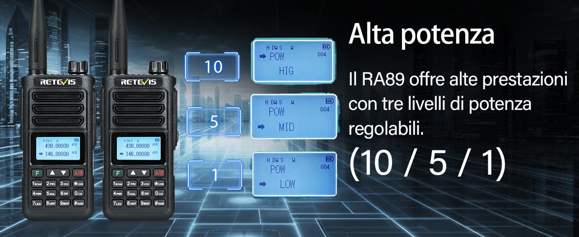 Radio amatoriale Retevis RA89, alta potenza, impermeabile IP68, doppia banda, VFO, batteria da 2500 mAh, Walkie-Talkie ricaricabile di tipo C (2 pezzi, nero)