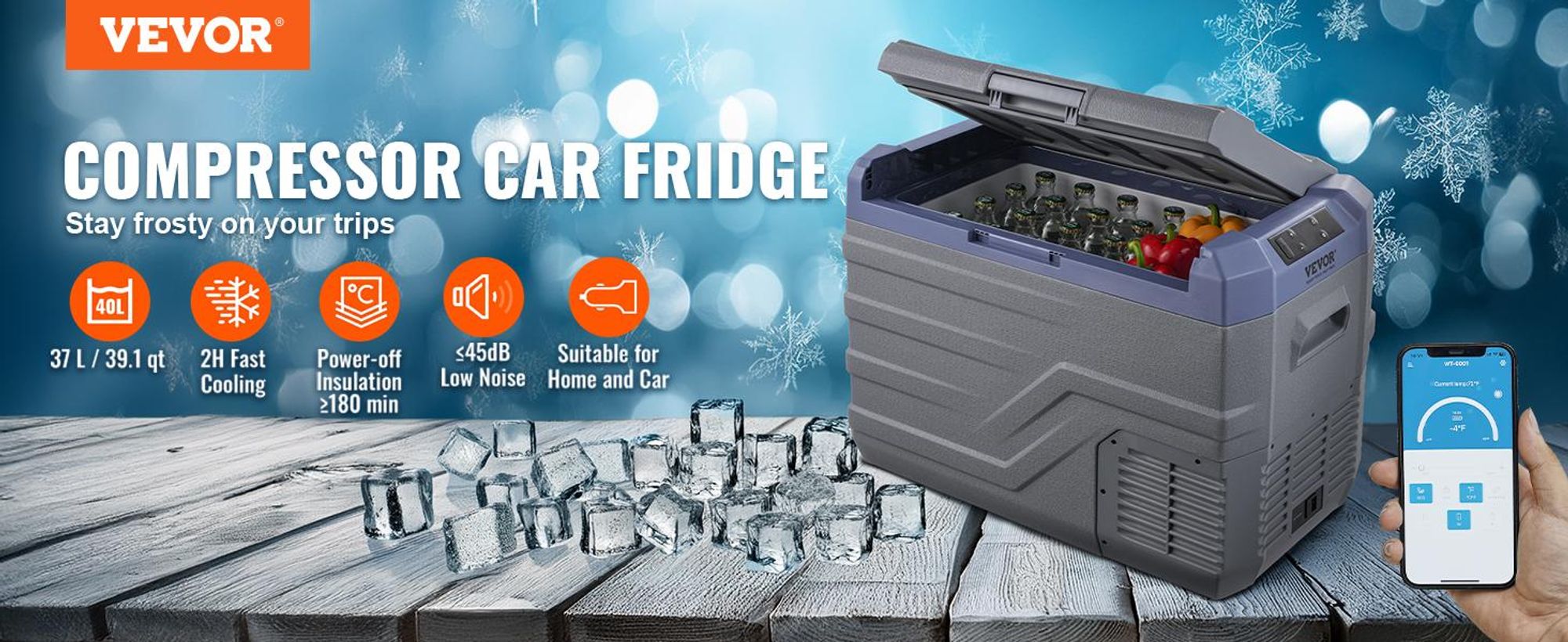 VEVOR Autokühlschrank, 12-Volt-Autokühlschrank, tragbarer 37-Liter-Einzelzonen-Gefrierschrank mit eingebautem Licht, -20 °C bis 20 °C, AC-Kompressorkühler für Outdoor, Camping, Wohnmobil