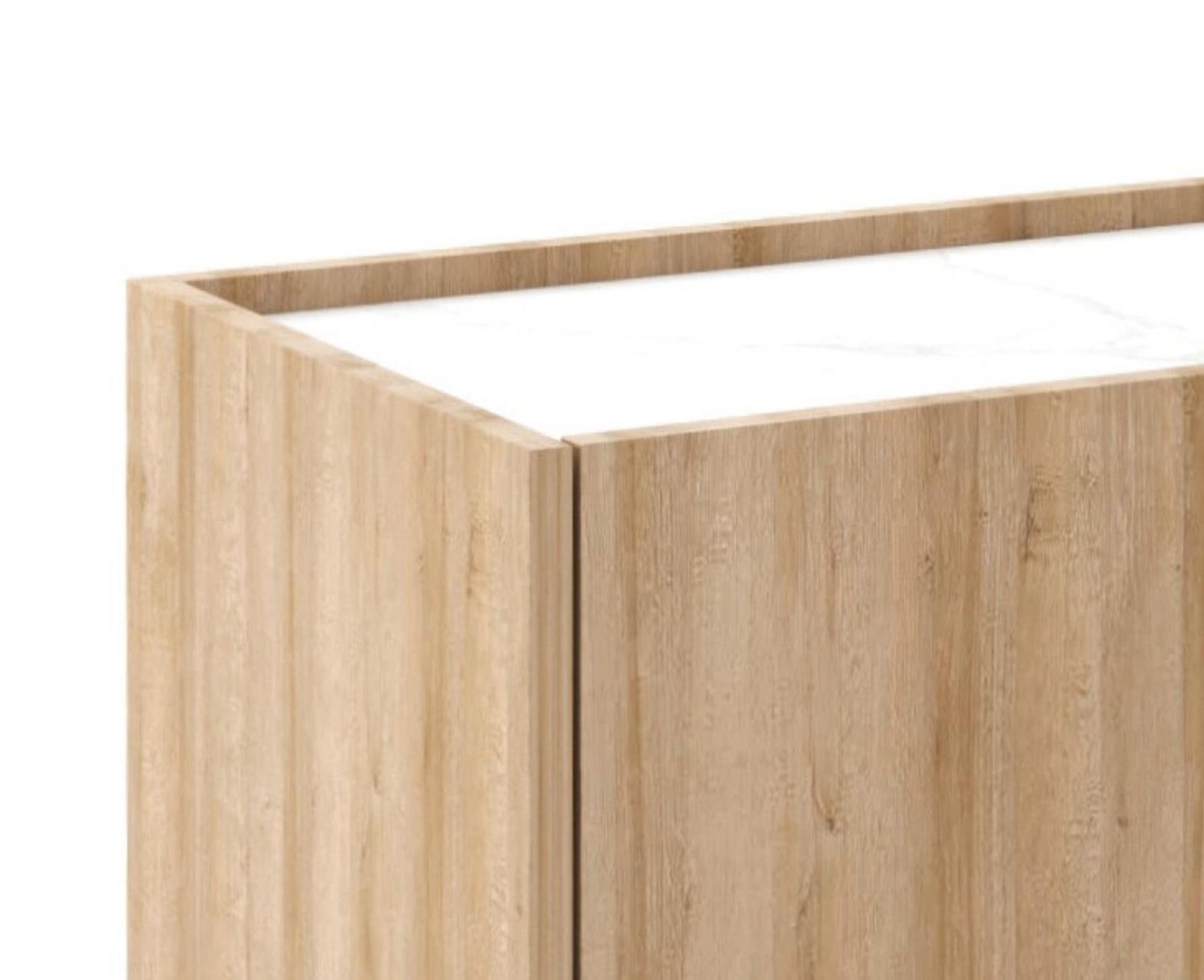 BETTSO Kommode BOHO 97x122 cm Zweitürig Hochkommode Eiche Hellbraun Weiß Marmor Holzbeine Schrank Wohnzimmer Schlafzimmer Hoch Modern