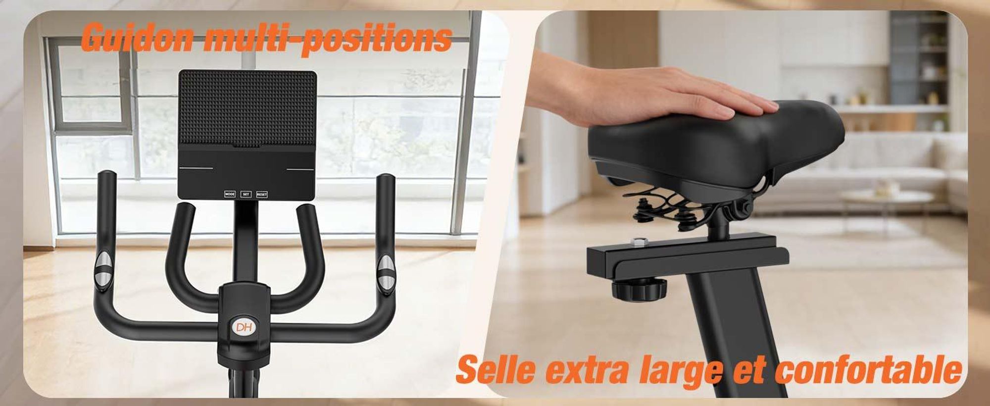 DH FitLife Vélo d’appartement ergomètre magnétique, silencieux, capteur de pouls, compatible avec apps, moniteur et nouveau guidon