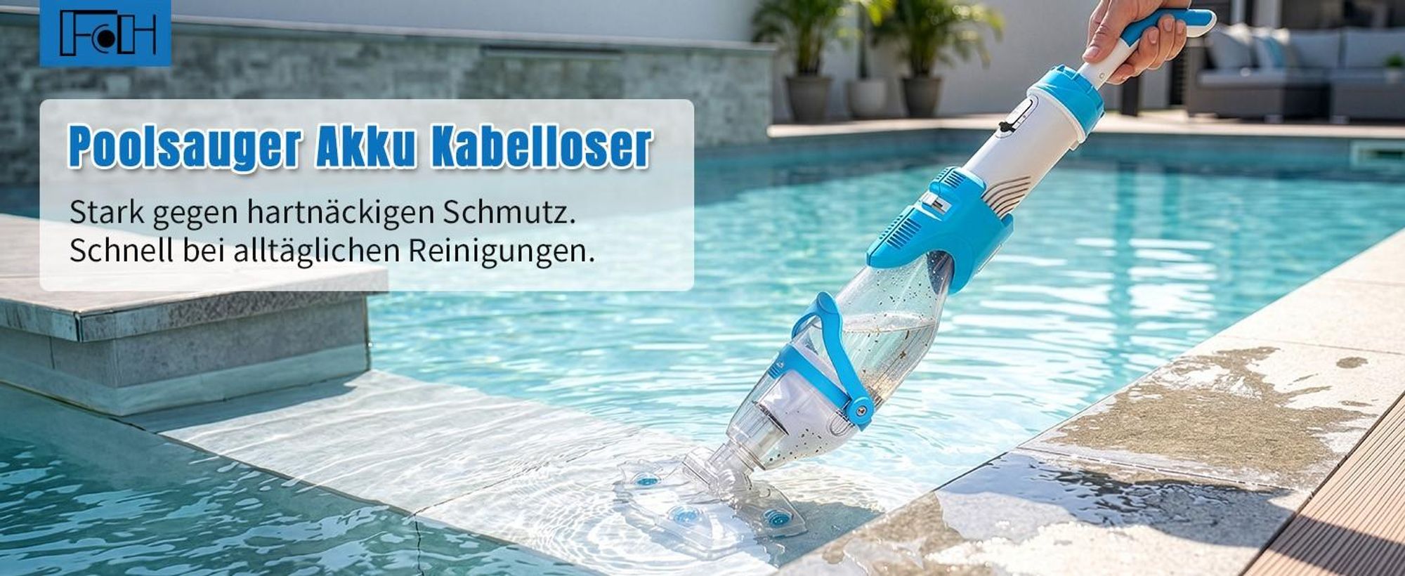FCH Poolsauger, kabelloser 40W-Poolsauger mit starker Saugkraft und ausziehbarem Stiel