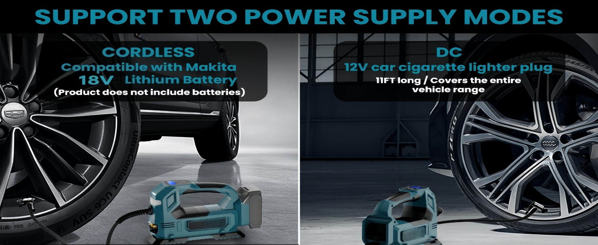Akku-Kompressor für Makita 18V-Akku, Elektrische Luftpumpe mit LED-Leuchte, Digitalem Manometer für Autos, Motorräder, Fahrräder, Bälle (ohne Akku)