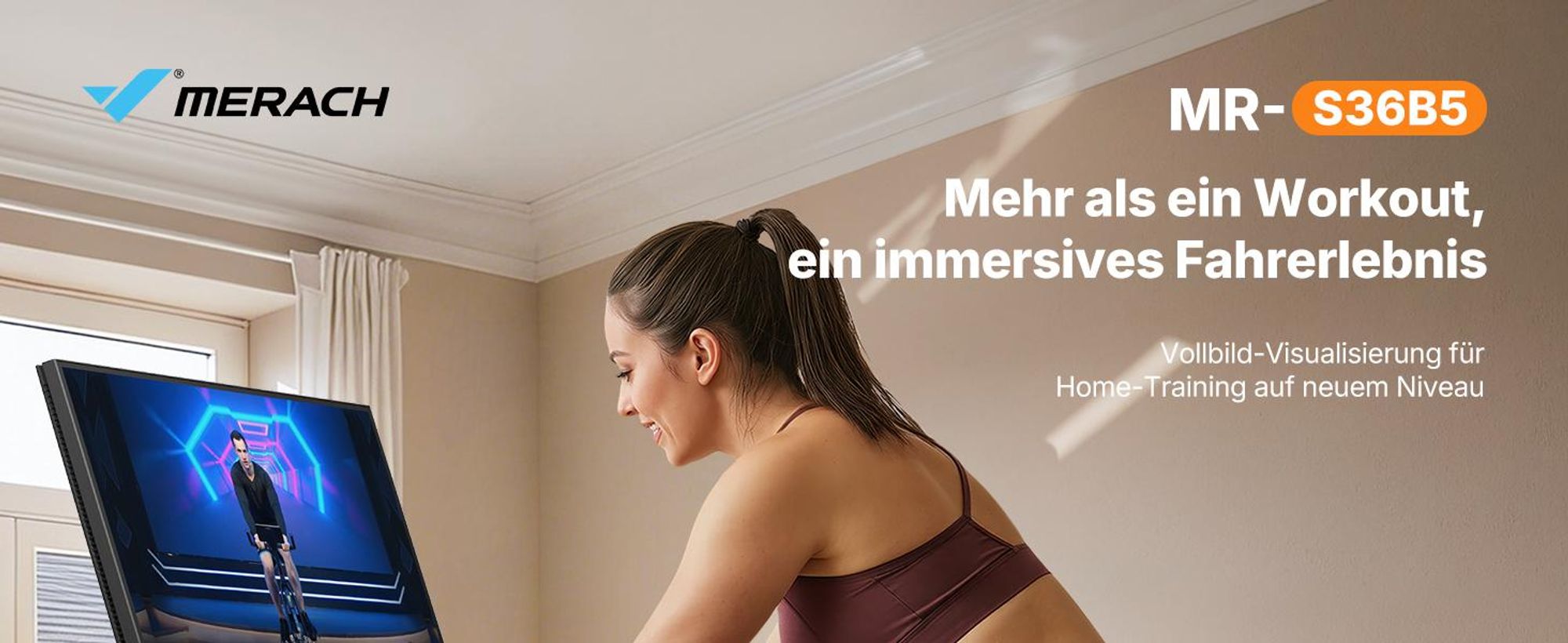 MERACH Heimtrainer mit 21,5-Zoll-HD-Bildschirm, 16 automatischer Magnetwiderstand, dreh- und neigbarem Display, App-Kompatibilität, bis 150 kg