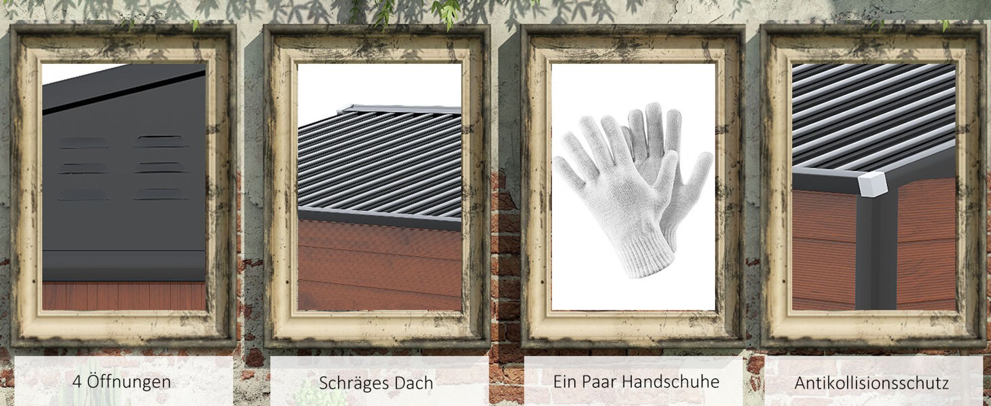 Outsunny Gerätehaus 4,4 m² Gartenhaus mit Pultdach, Schiebetür, Fundament