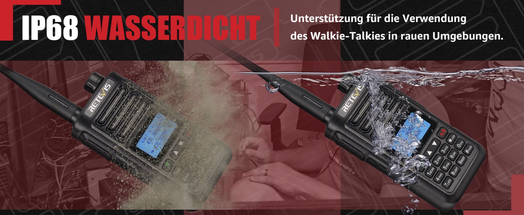 Retevis RA89 Ham Funkgerät, Hochleistungs Dualband Walkie Talkie für draußen, Wasserdicht IP68, Großer Reichweite, Lärmminderung, 2500mAh, Typ-C