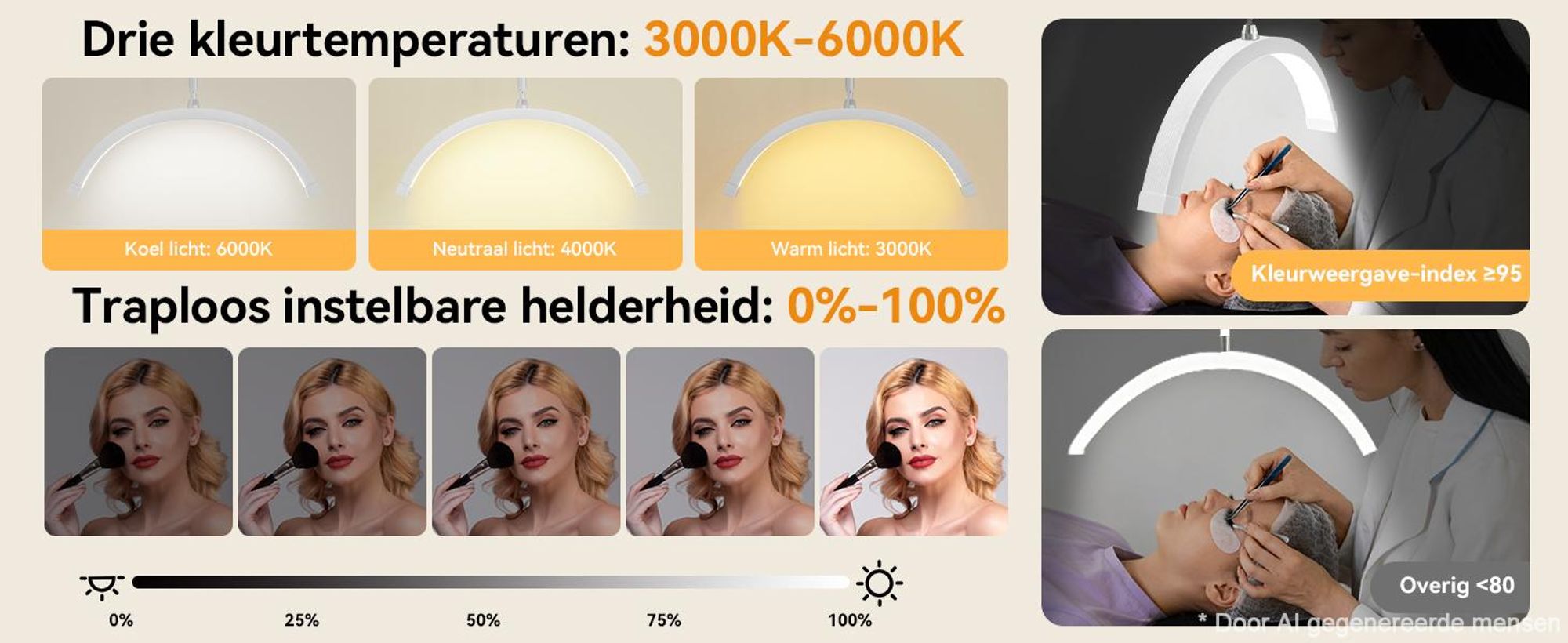 Puluomis LED-schoonheidslamp, verstelbare lamp met afstandsbediening, 3 kleurtemperaturen en traploos dimbaar, 320° verstelbare hals voor wimperextensions