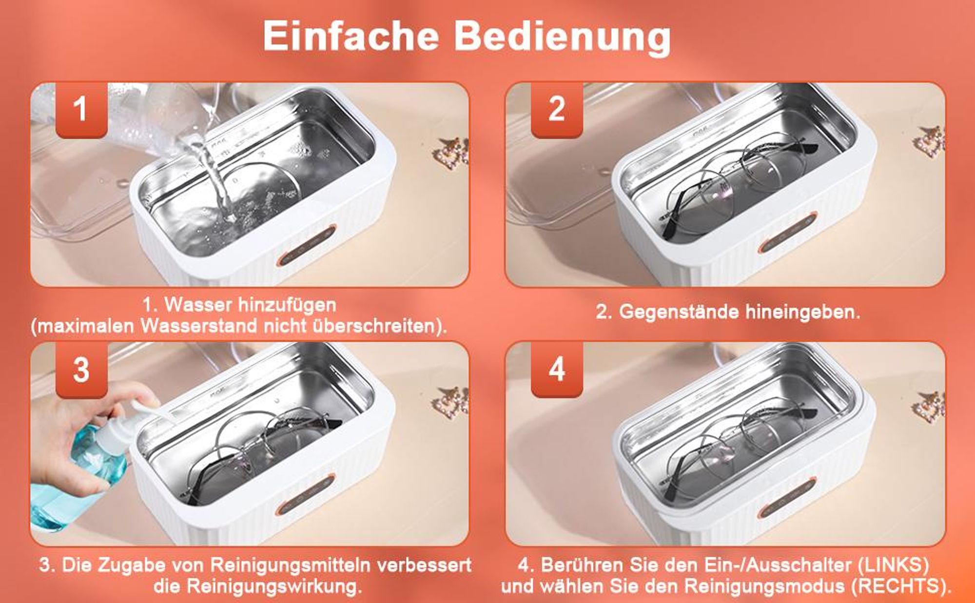 400ML Ultraschallreiniger, Ultraschallreinigungsgerät Ultraschallreiniger 45000Hz, Hochfrequenz Ultraschallreinigungsgerät Automatisch Ultrasonic