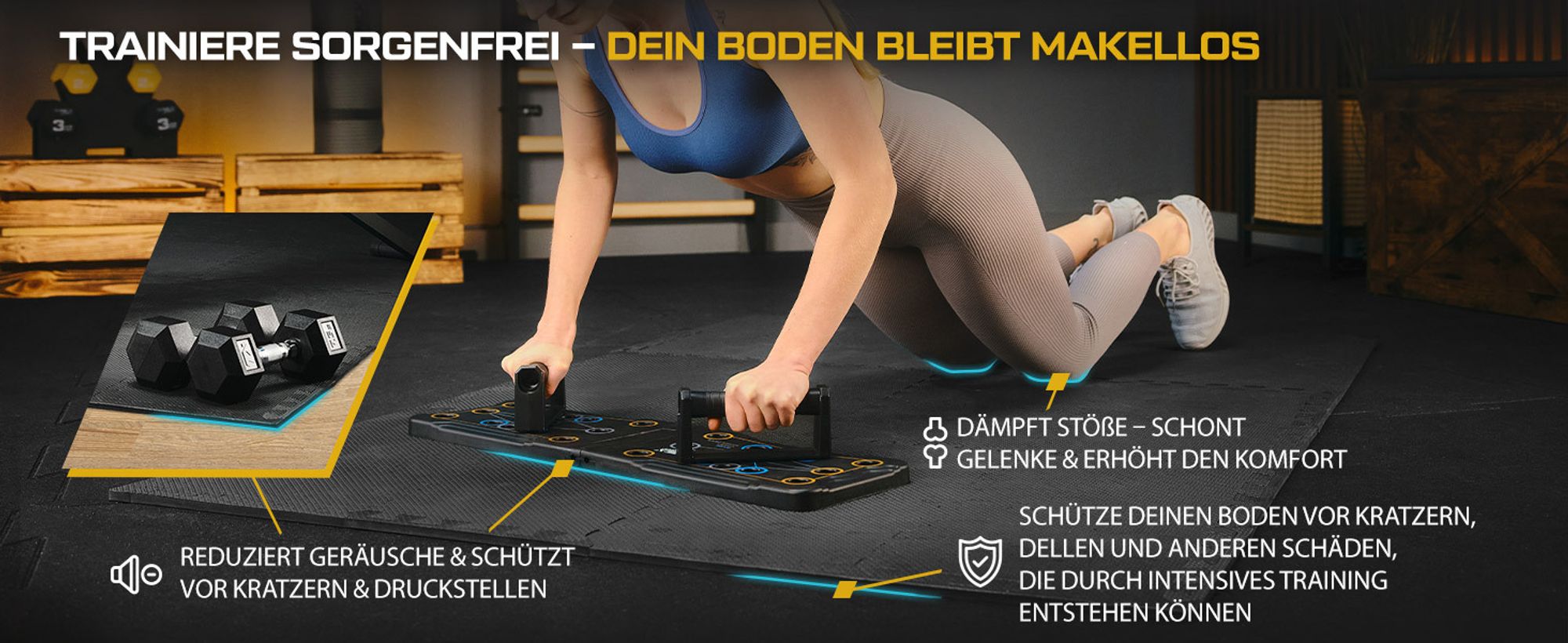 TREX SPORT Bodenschutzmatte Puzzlematte 24 Stk. Set TX-010PM |1cm EVA Schaumstoff Unterlegmatte für Fitnessgeräte |Bodenschutz rutschfest, wasserdicht