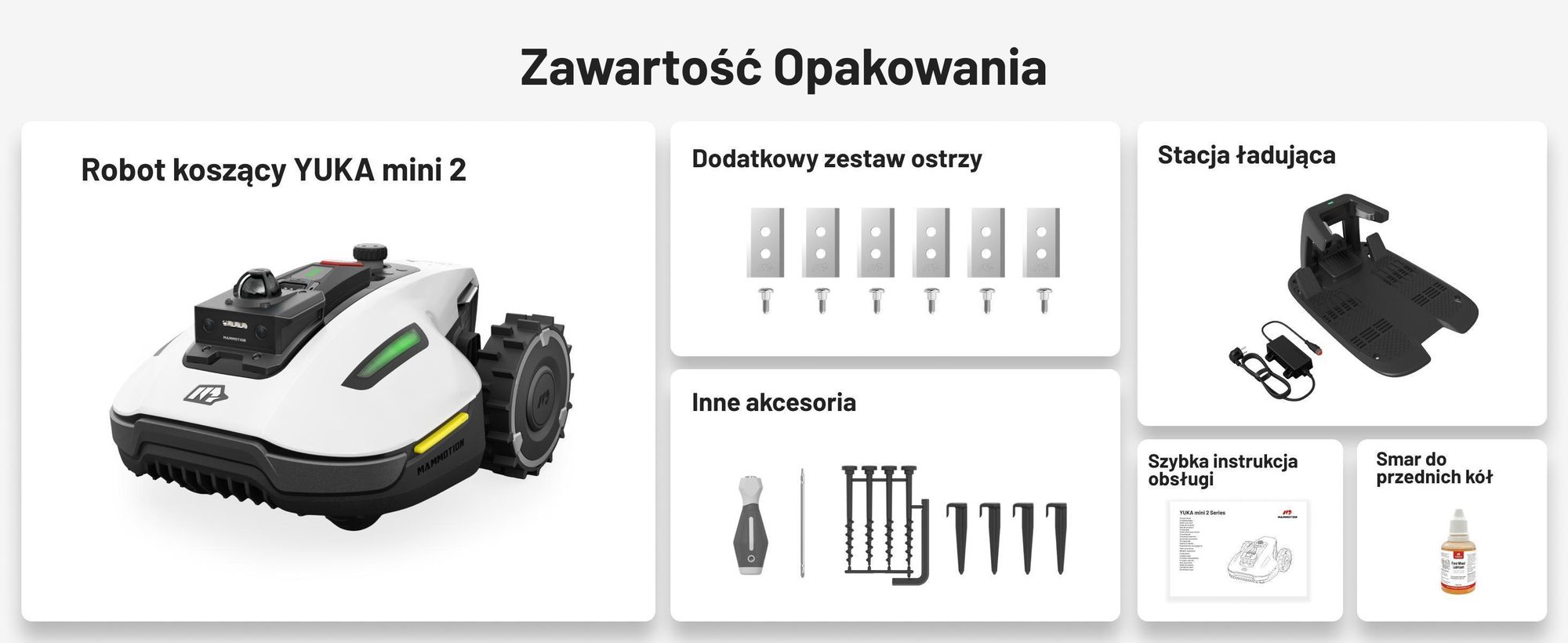 Robotická sekačka Mammotion YUKA Mini 2 1000 s garáží a mycím stojanem, do 1000 m², DropMow, auto mapování, sečení okrajů, APP