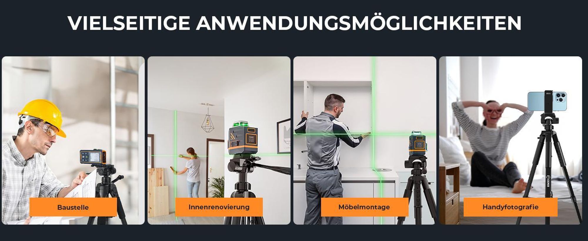 CIGMAN CTP01 Stativ 1,5m für Laser & Kameras, Aluminium, 3-Wege-Kopf