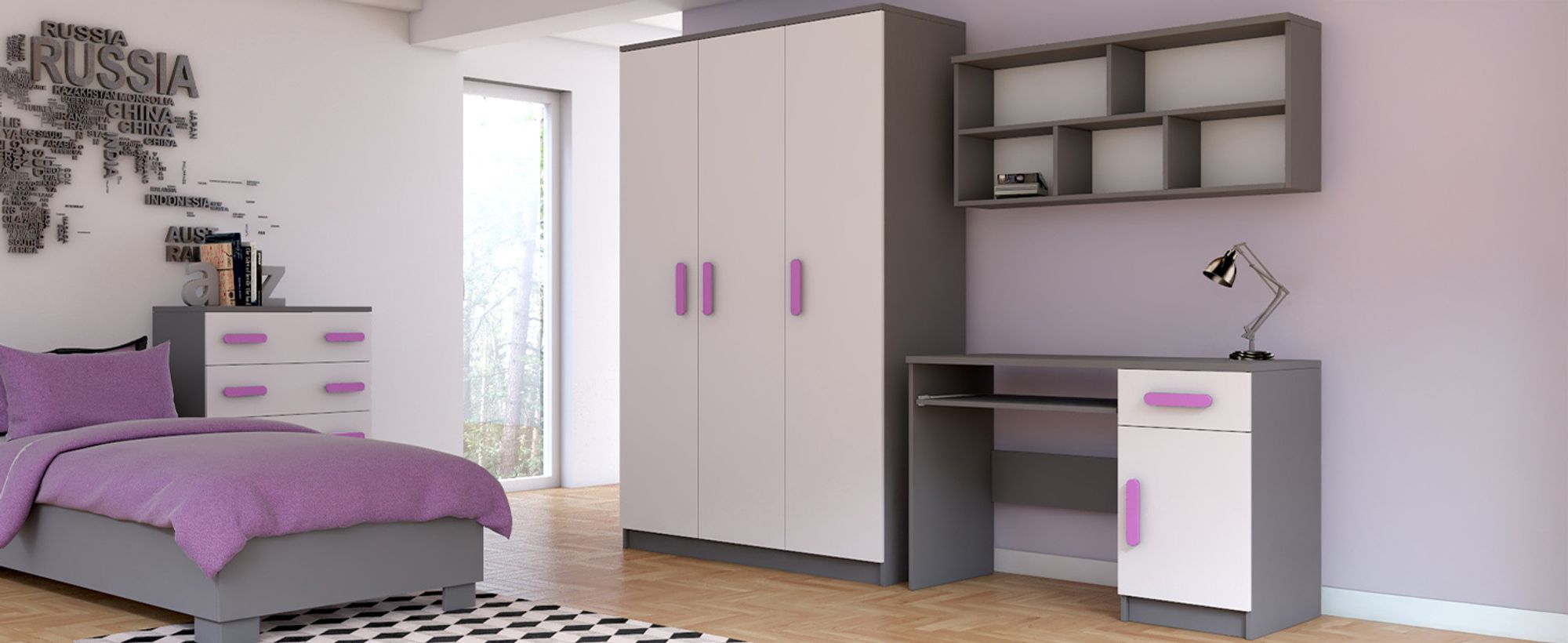 Kinder-Kleiderschrank 120 cm – Weiß/Weiß mit rosa Griffe, Kleiderstange & Einlegeböden JONAS 19
