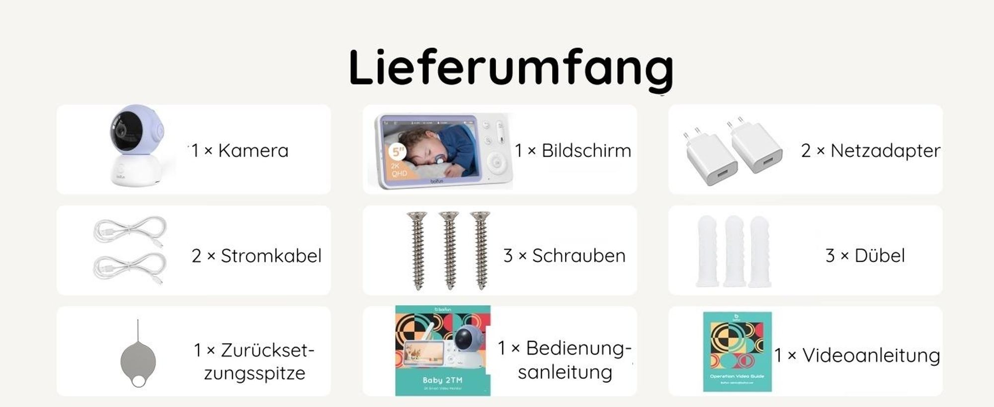 5 Zoll Babyphone mit Kamera 2K Babyfon Video PTZ 355° Bewegungs und Geräuscherkennung Temperatur Luftfeuchtigkeit mobiles Tracking