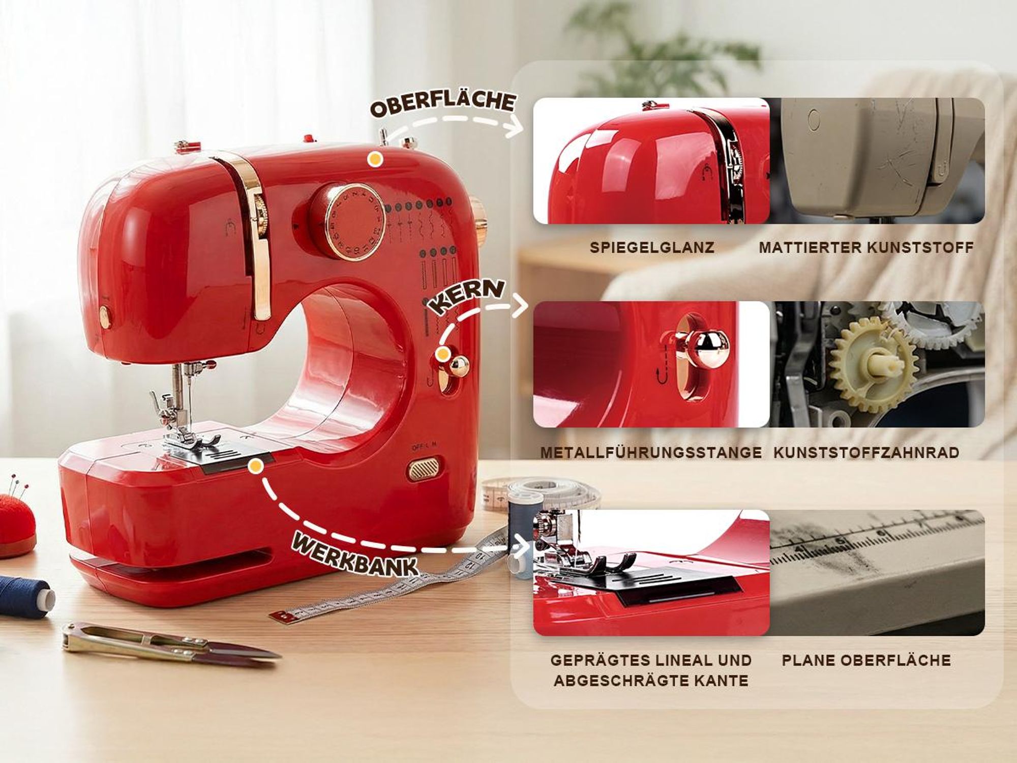 Victool Mini elektrische Nähmaschine Multifunktional,16 Stiche Doppelnadel
