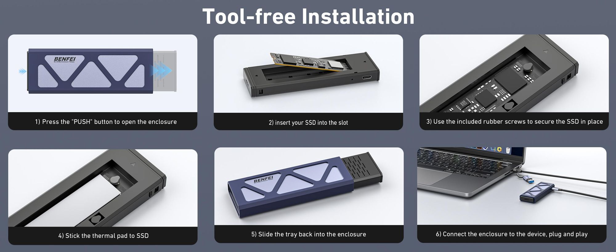BENFEI Festplattengehäuse NVMe M.2 SSD Gehäuse USB 3.2 10Gbps mit Kühlkissen