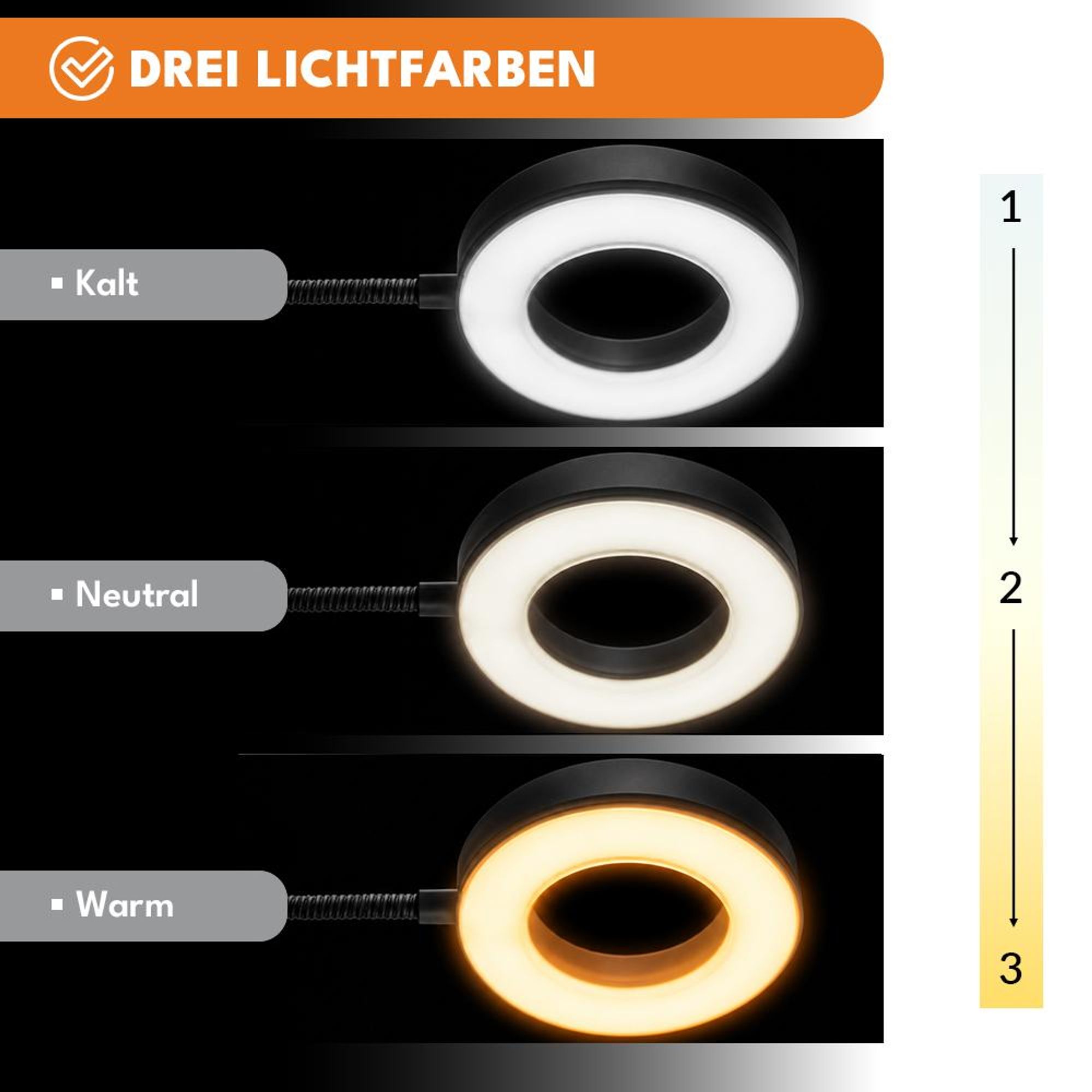 KRUMAD Leselampe, Leselampe mit Klemme, LED Klemmleuchte für Bett und Schreibtisch, 48 LEDs, 3 Lichtmodi, 10 Helligkeitsstufen, USB, Schwarz